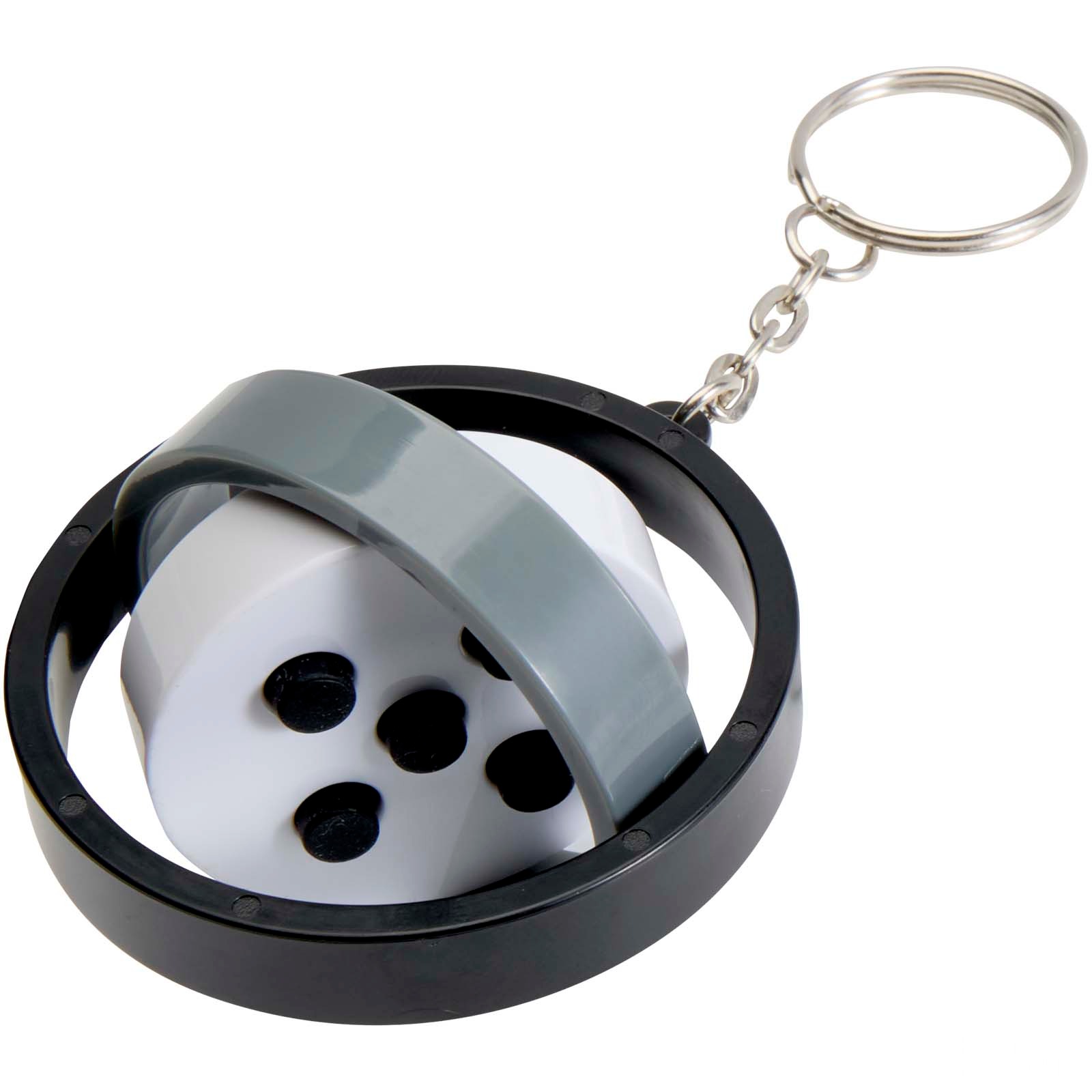 Spinx nyckelring med gyroskopisk fidget av återvunnen plast - Svart med tryck