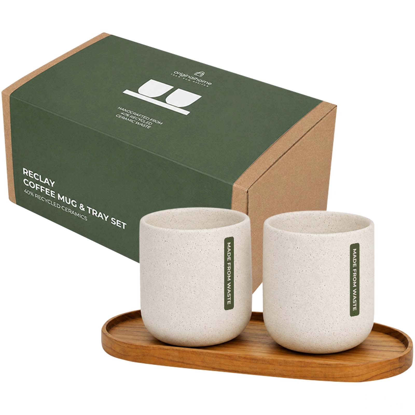Originalhome Set med oval träbricka och keramikmuggar 150 ml - Trä med tryck