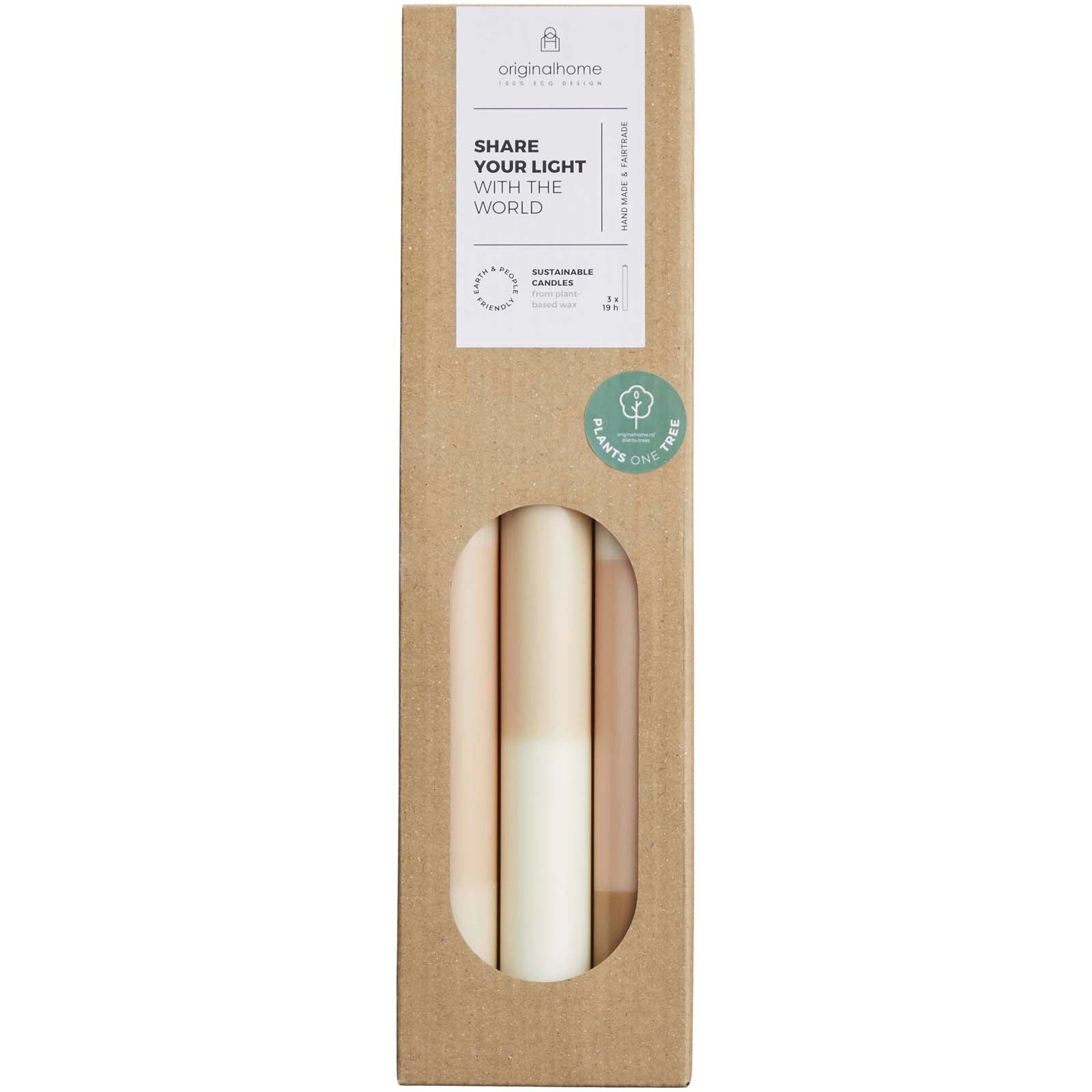 Originalhome skiktade kalkstensljus – set om 3 - Naturvit med tryck