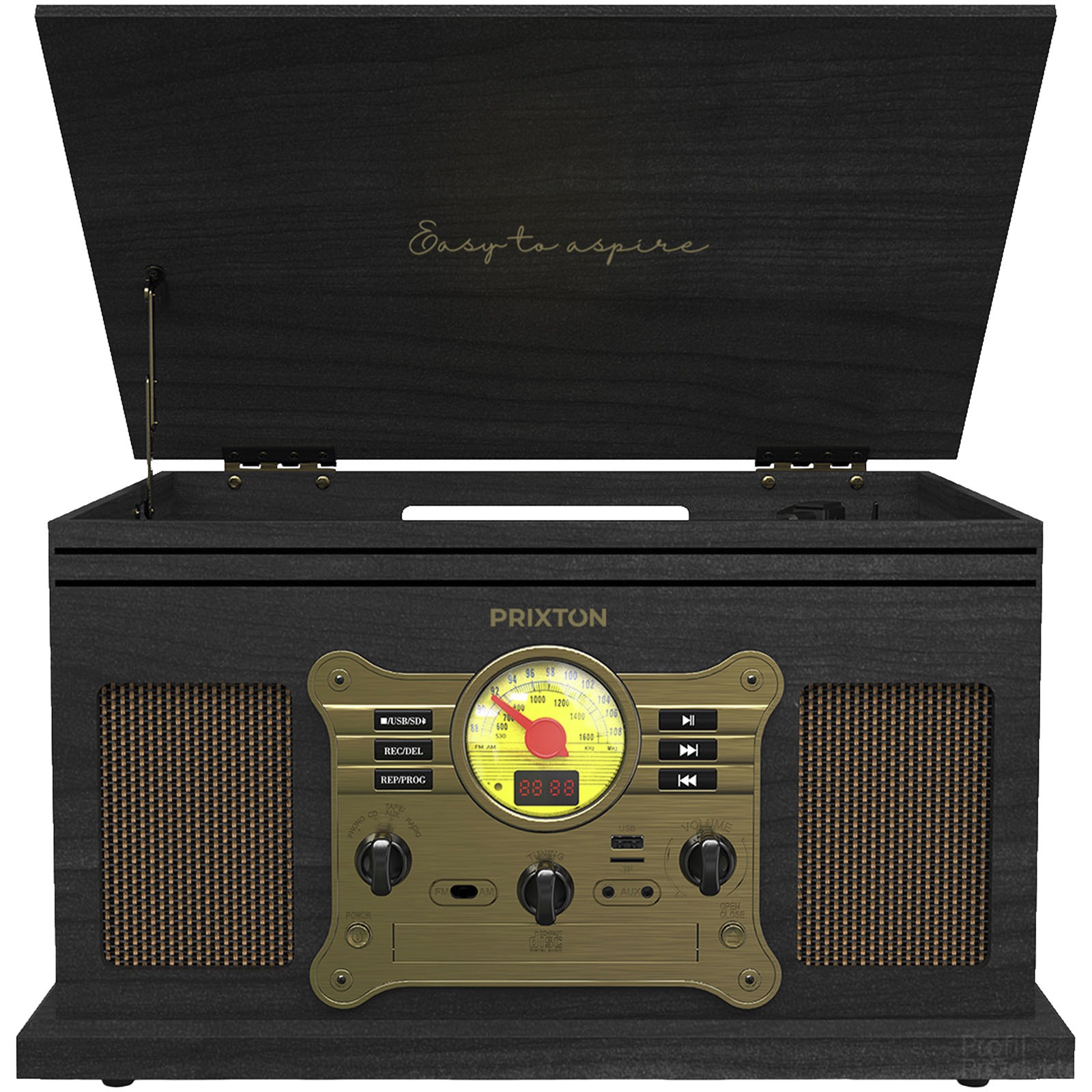 Prixton Century vinylspiller og musikkspiller - Svart, forside