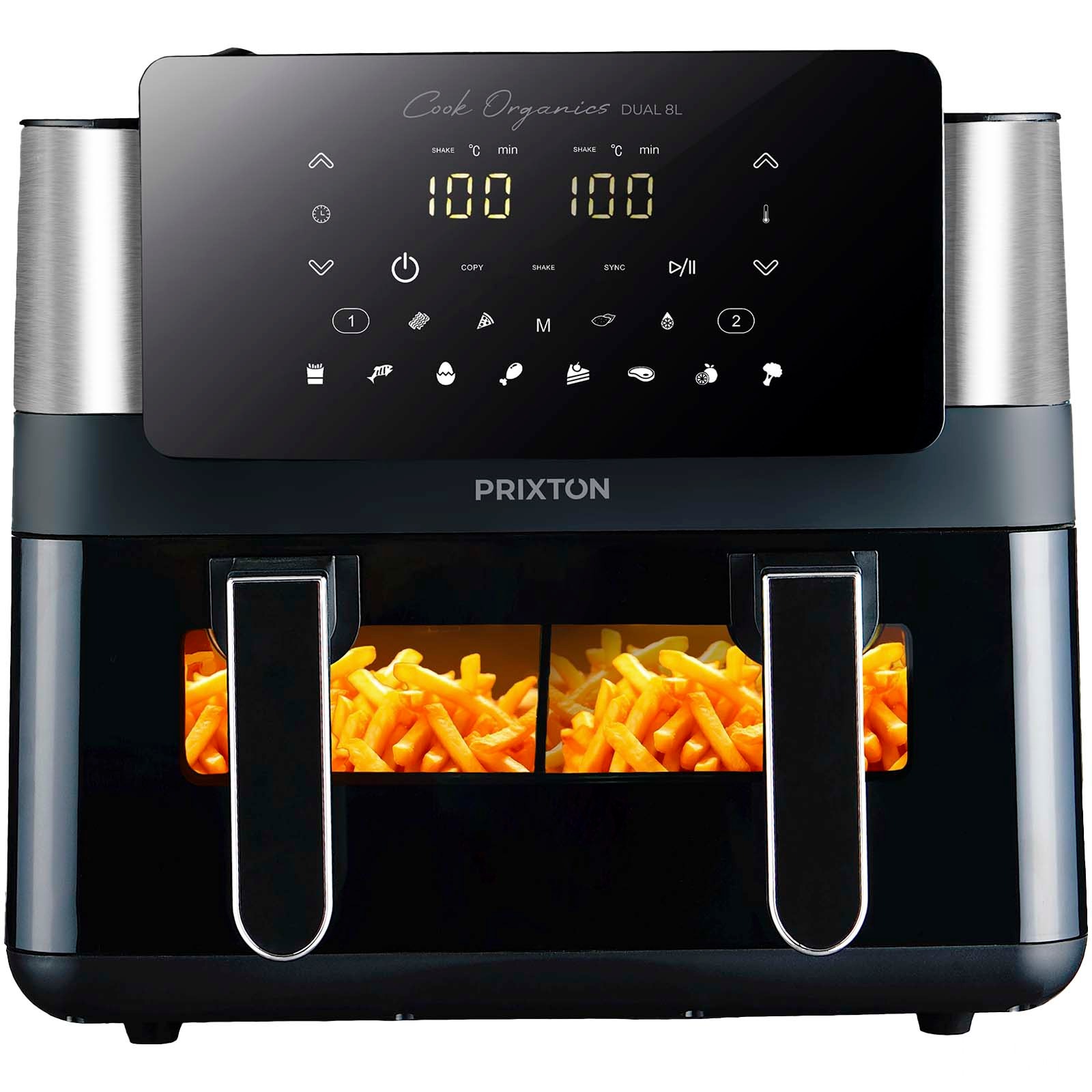 Prixton Cook Organics dobbel airfryer på 8 liter - Svart, forside