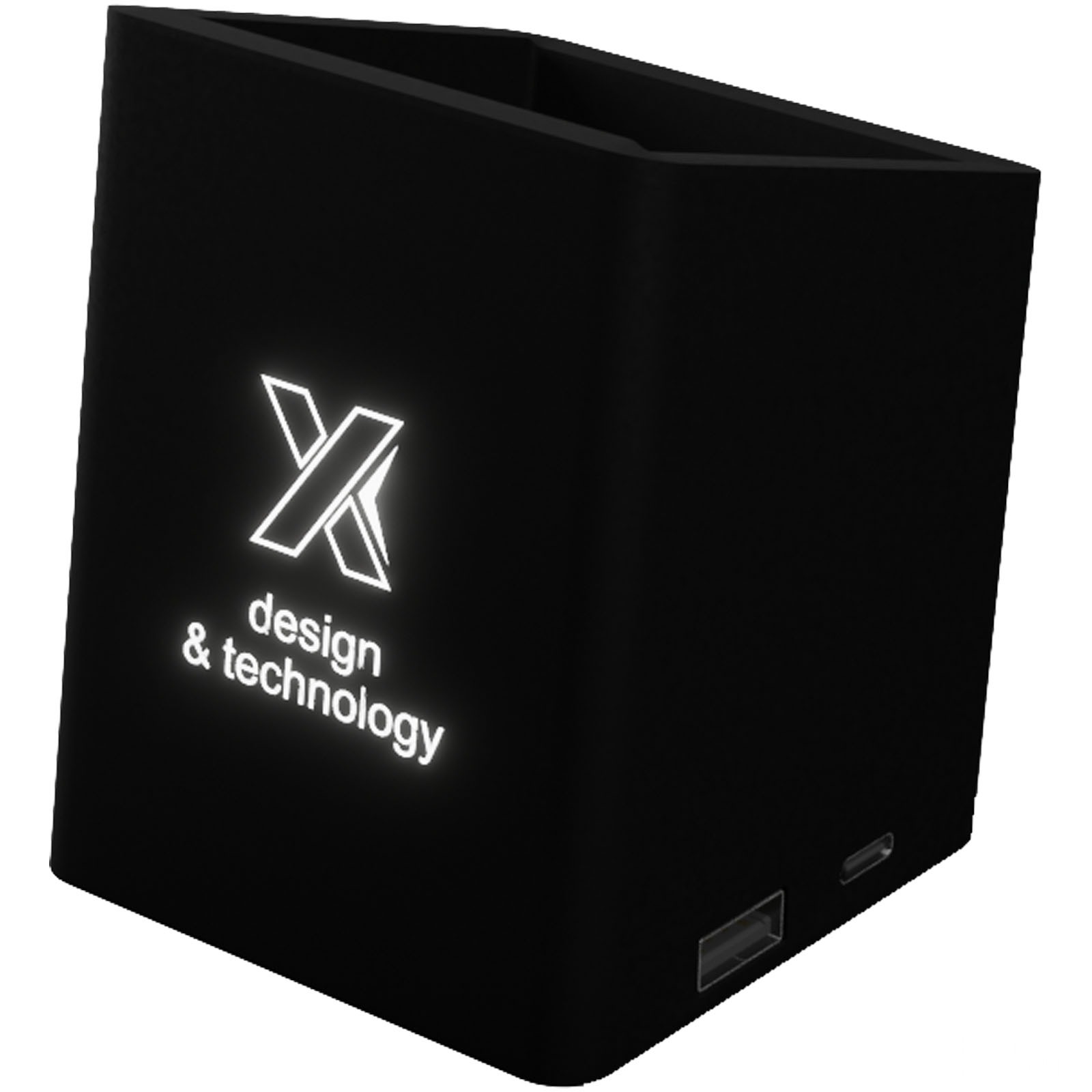 SCX.design O11 antibacterial pen holder with light-up logo and dual USB outputs