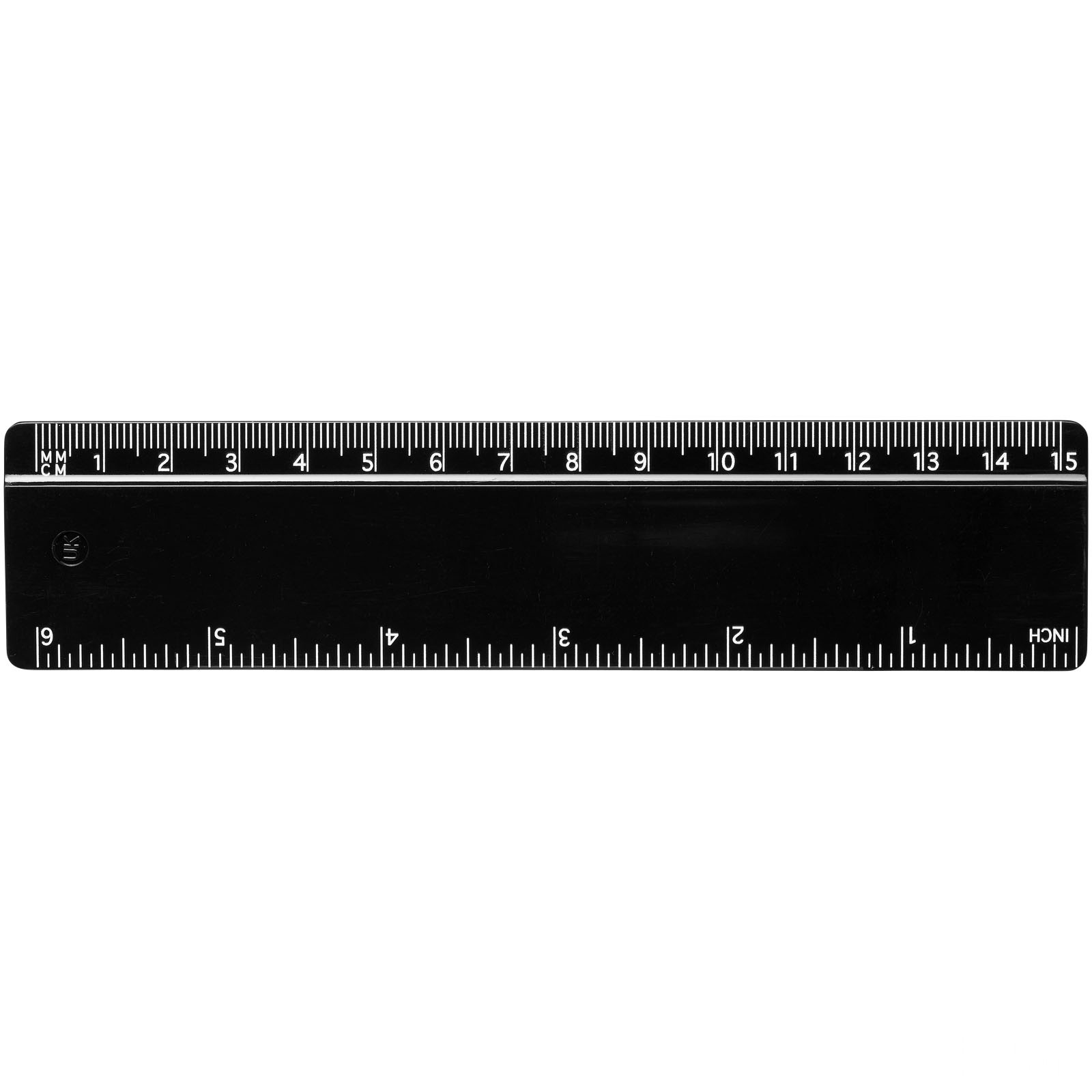 Terran 15 cm linjal av 100 % resirkulert plast med trykk - Svart, forside