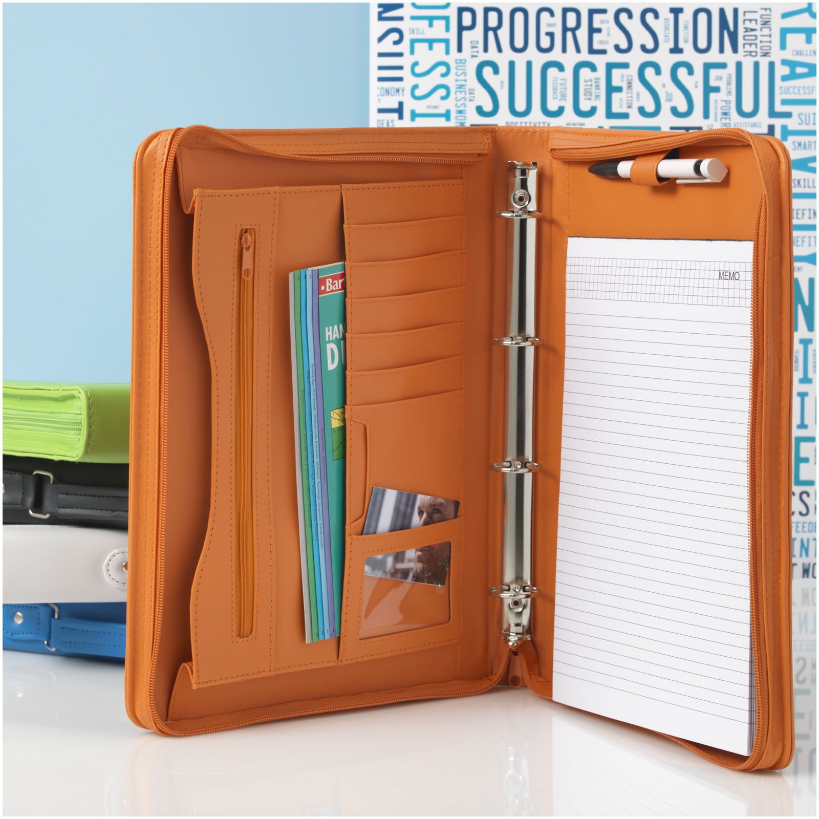 Ebony A4-mappe med håndtak og trykk