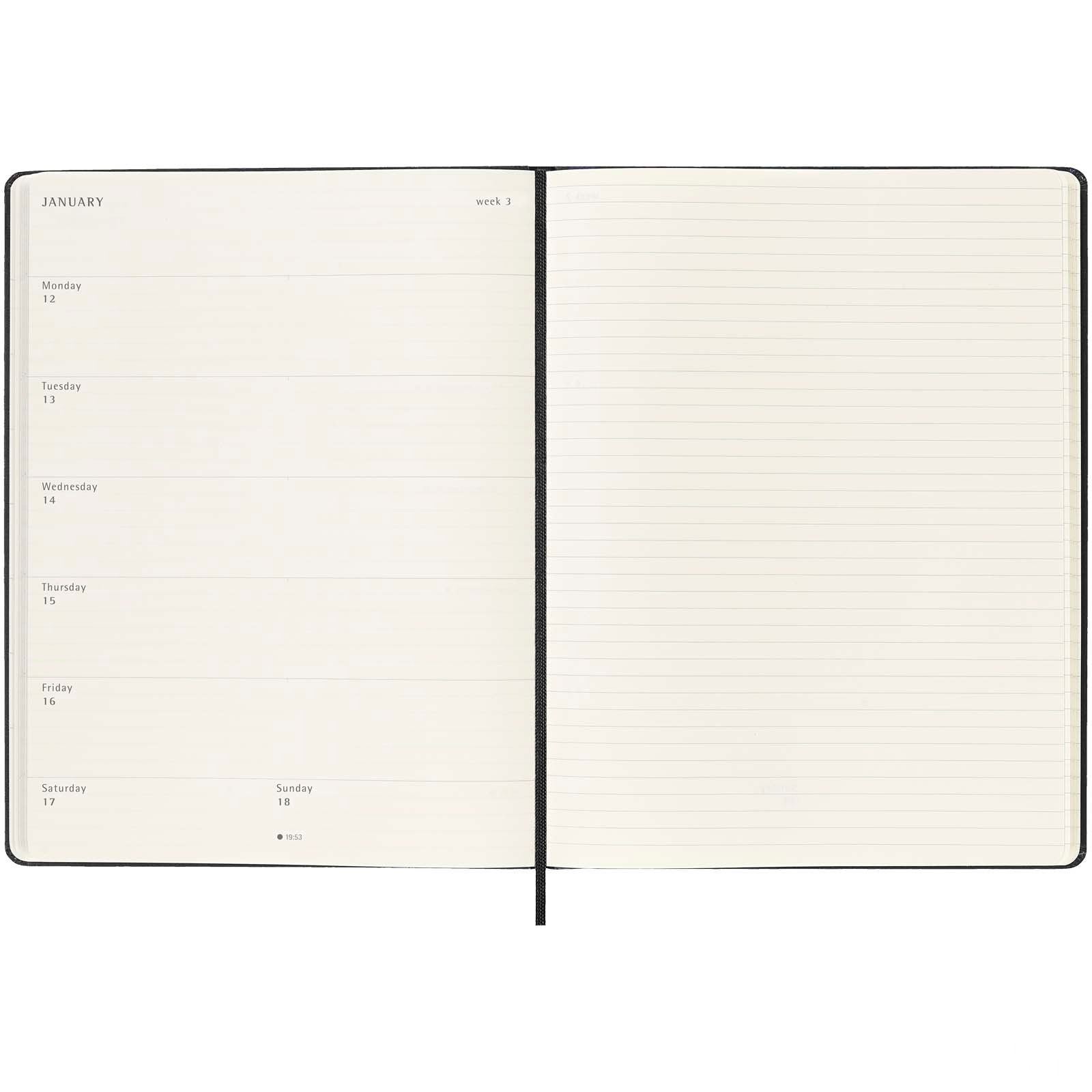 Moleskine hard cover 12 month XL weekly planner