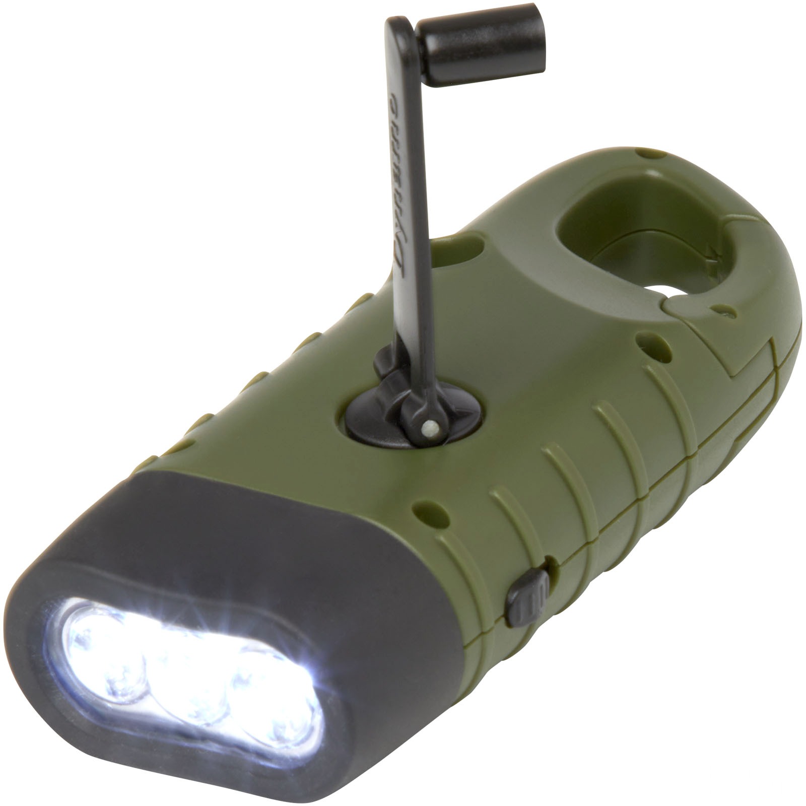 Helios soldynamo-ficklampa med karbinhake av återvunnen plast