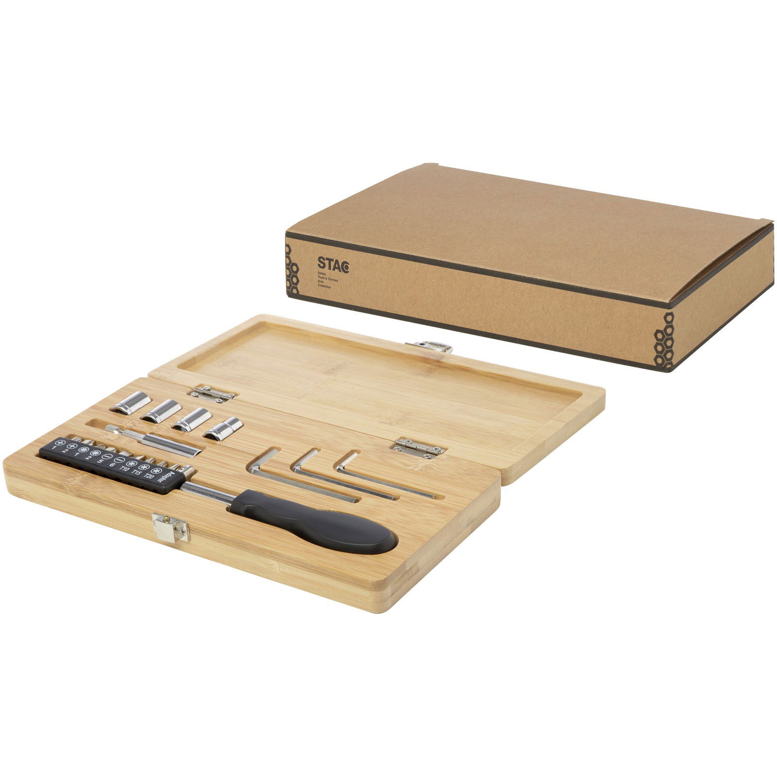 Rivet 19-delars verktygsset av bambu och återvunnen plast - Natur med tryck
