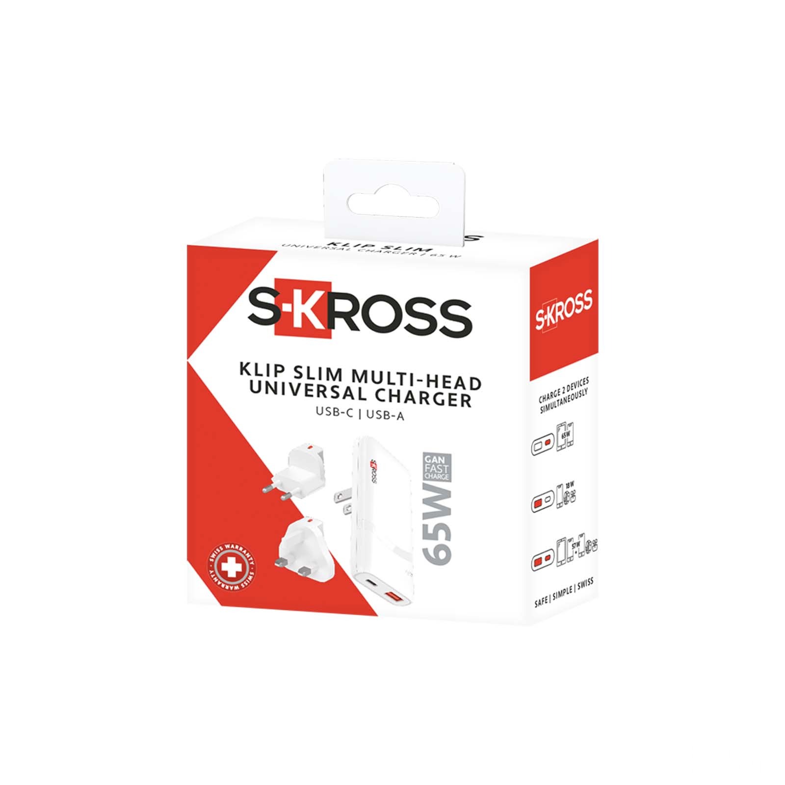 SKROSS® Klip Slim 65W laddare med flera uttag