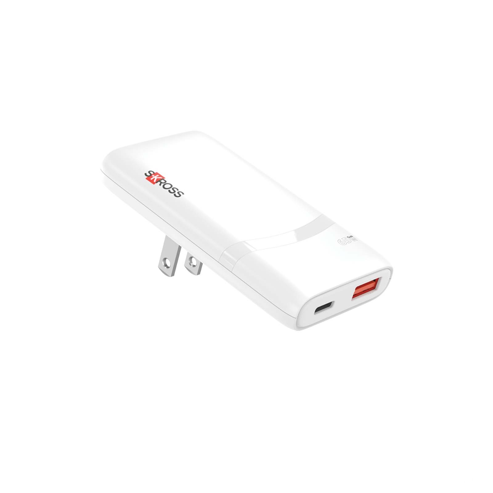 SKROSS® Klip Slim 65W laddare med flera uttag - Vit med tryck