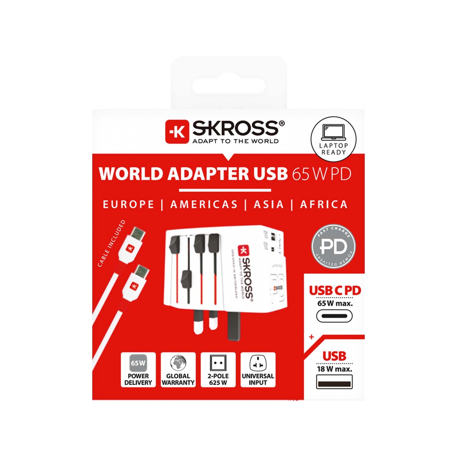 SKROSS® MUV AC65PD världsadapter med USB-C-kabel