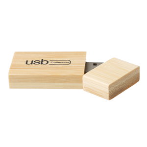 USB Bamboo Square - Natur (Bambu) med trykk