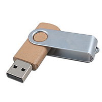 USB Eco Twister - Natur/Kartong med silverfärgad flip med trykk