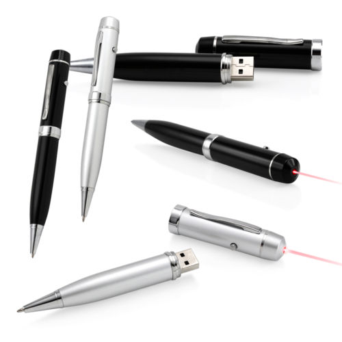 USB Laser Pipe – Minnepenn med laserpeker - Silver/Krom, Svart med trykk