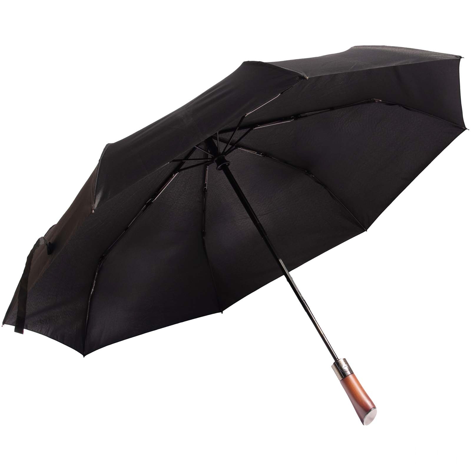 SCX.design R03 sammenleggbar 23" paraply med trehåndtak med automatisk åpning/lukking - Svart med trykk