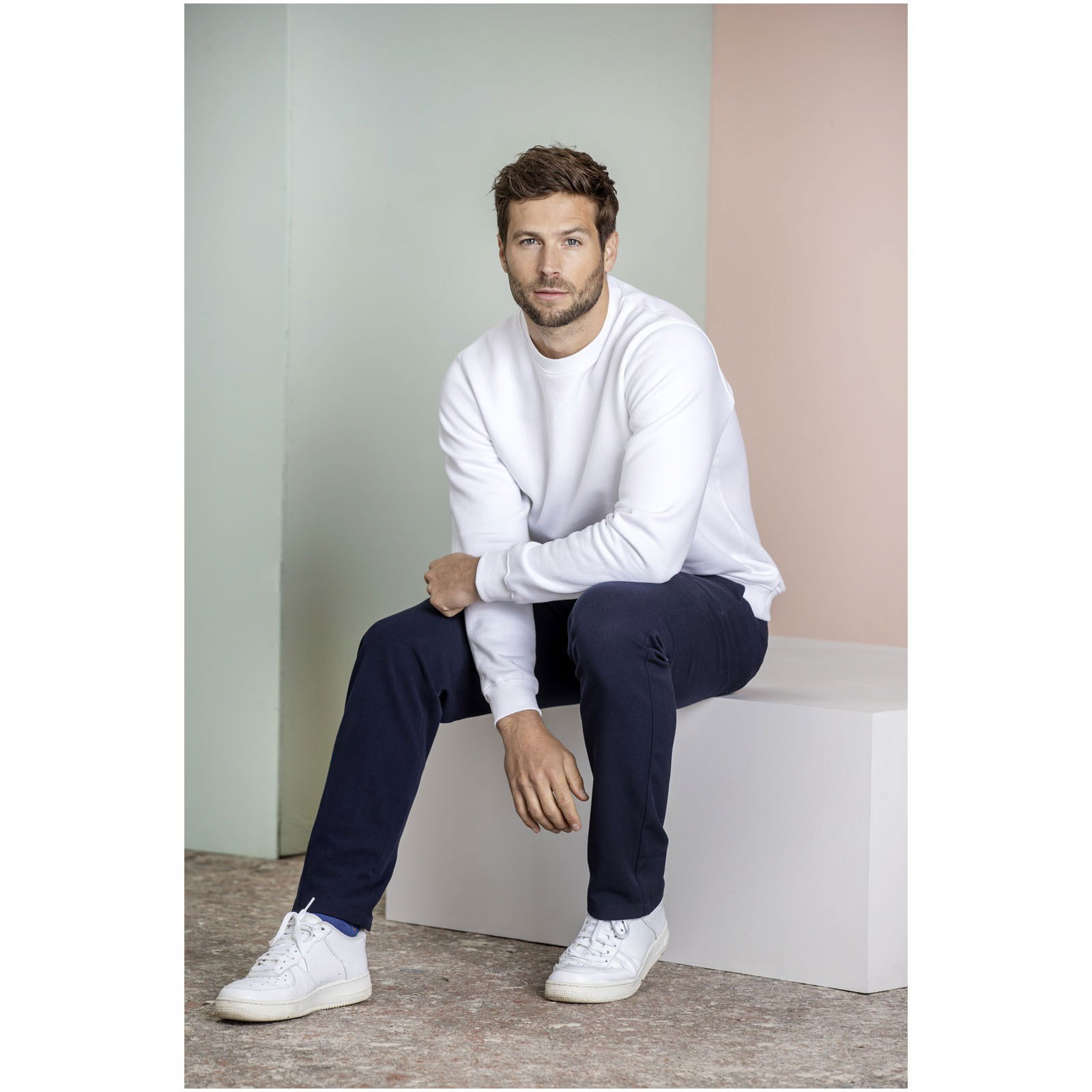 Jasper økologisk genser med rund hals til herre med trykk