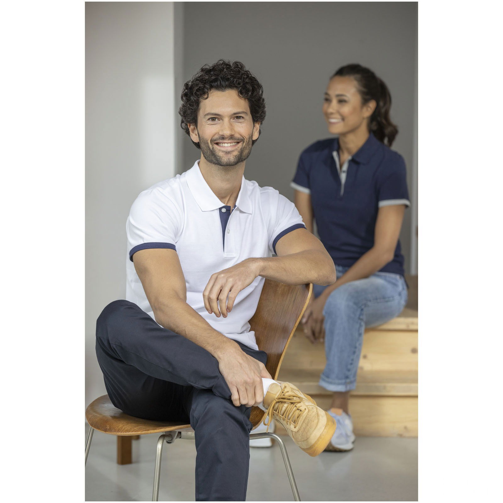 Morgan tvåtons kortärmad pikétröja för herr