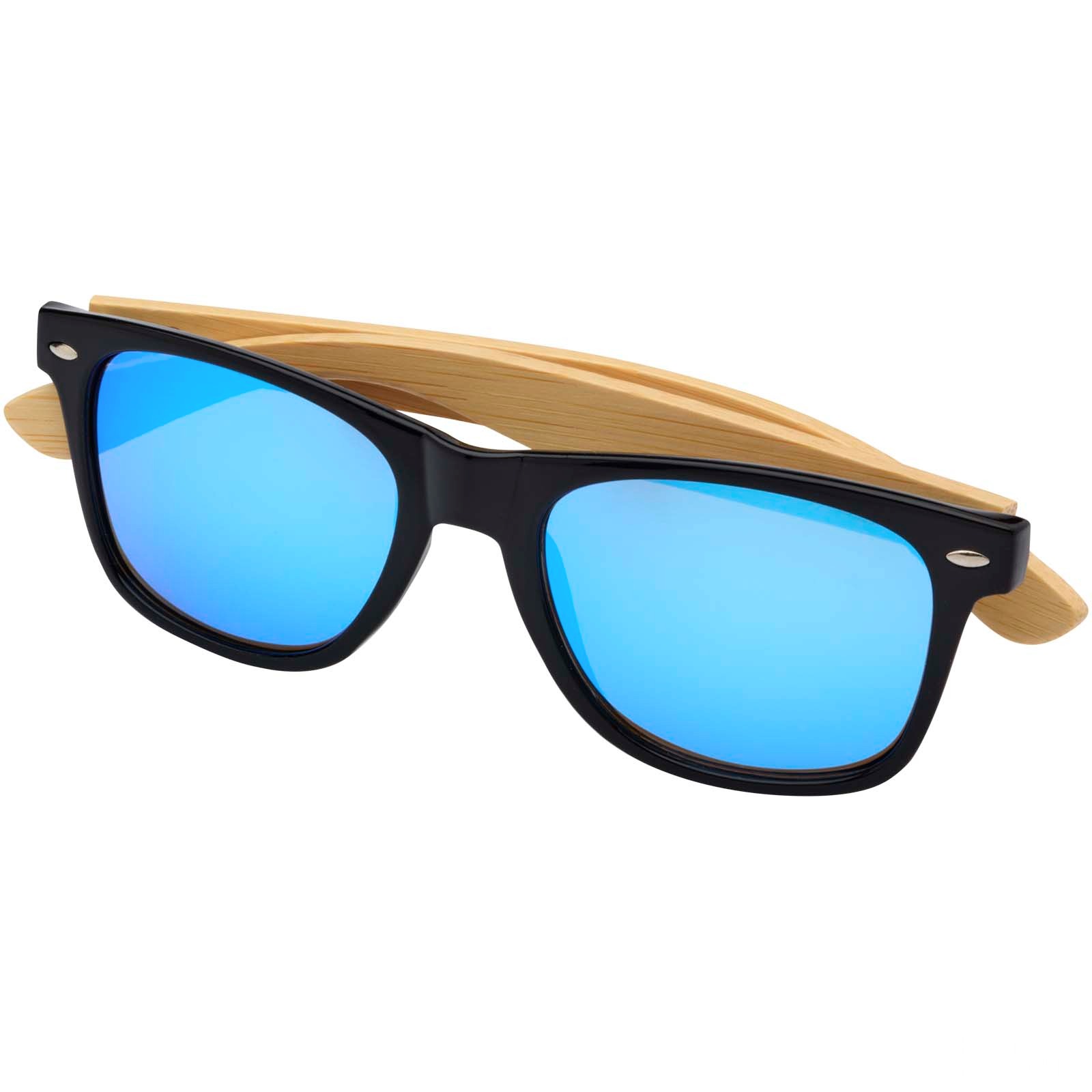 Hue solglasögon med skalmar av bambu - Blå med tryck