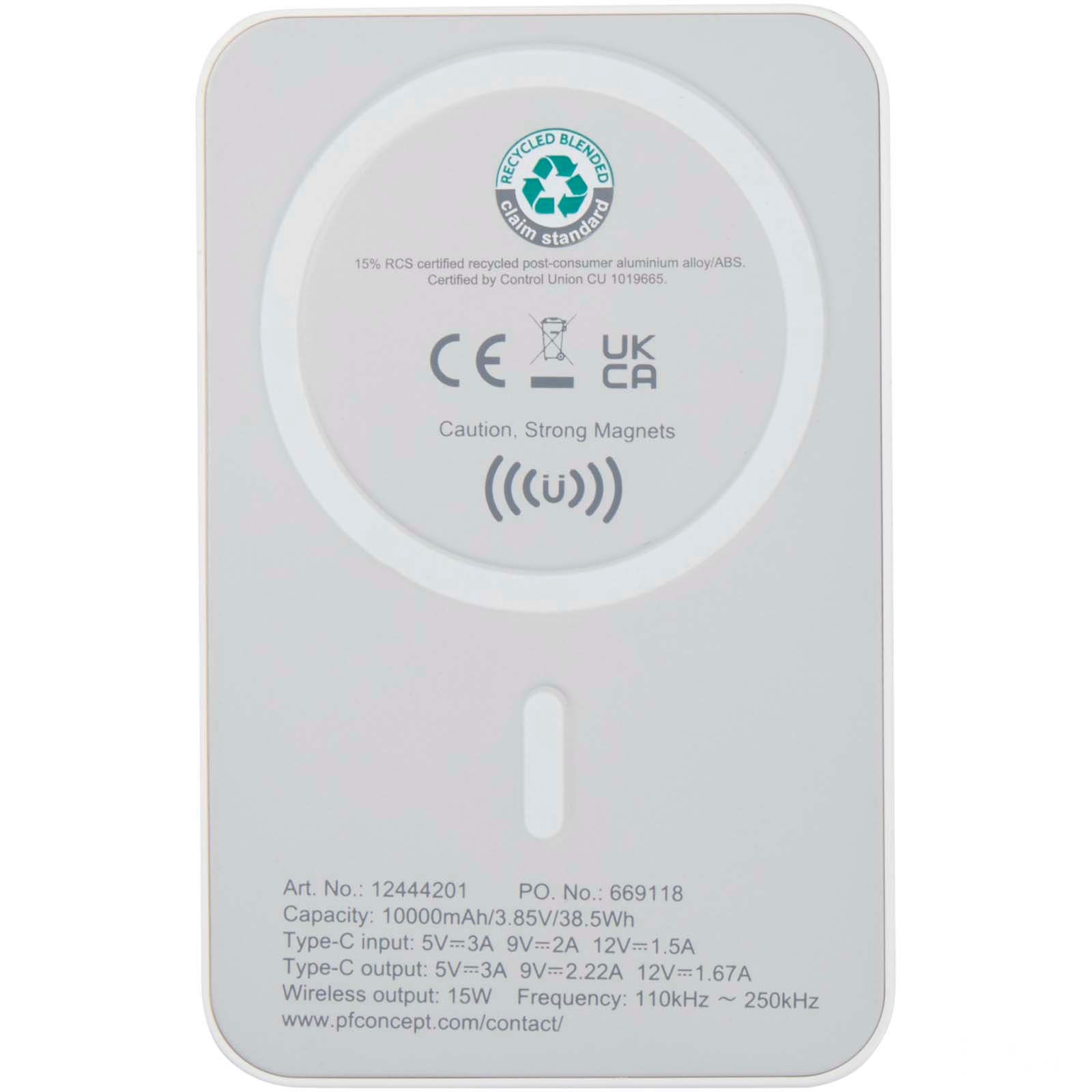 Acrab 10 000 mAh 15 W magnetisk trådløs powerbank med 20 W PD av resirkulert plast med logo