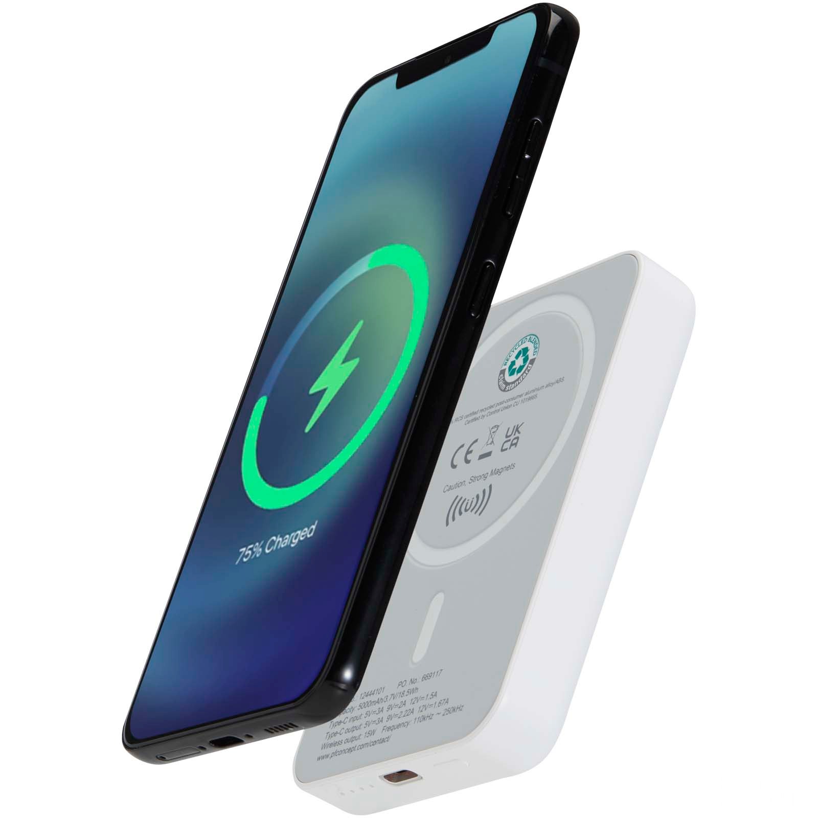 Acrab 5 000 mAh 15 W magnetisk trådløs powerbank med 20 W PD av resirkulert plast med logo