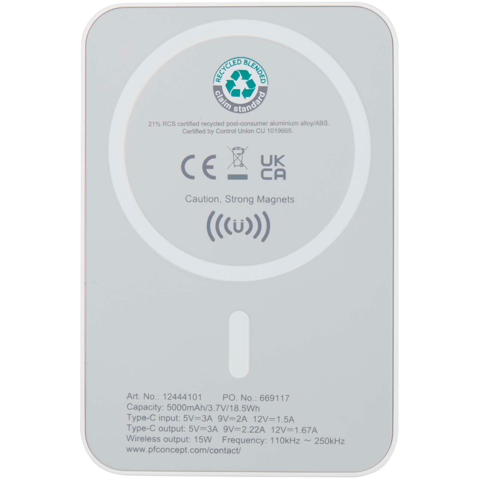 Acrab 5 000 mAh 15 W magnetisk trådlös powerbank med 20 W PD – tillverkad av återvunnen plast