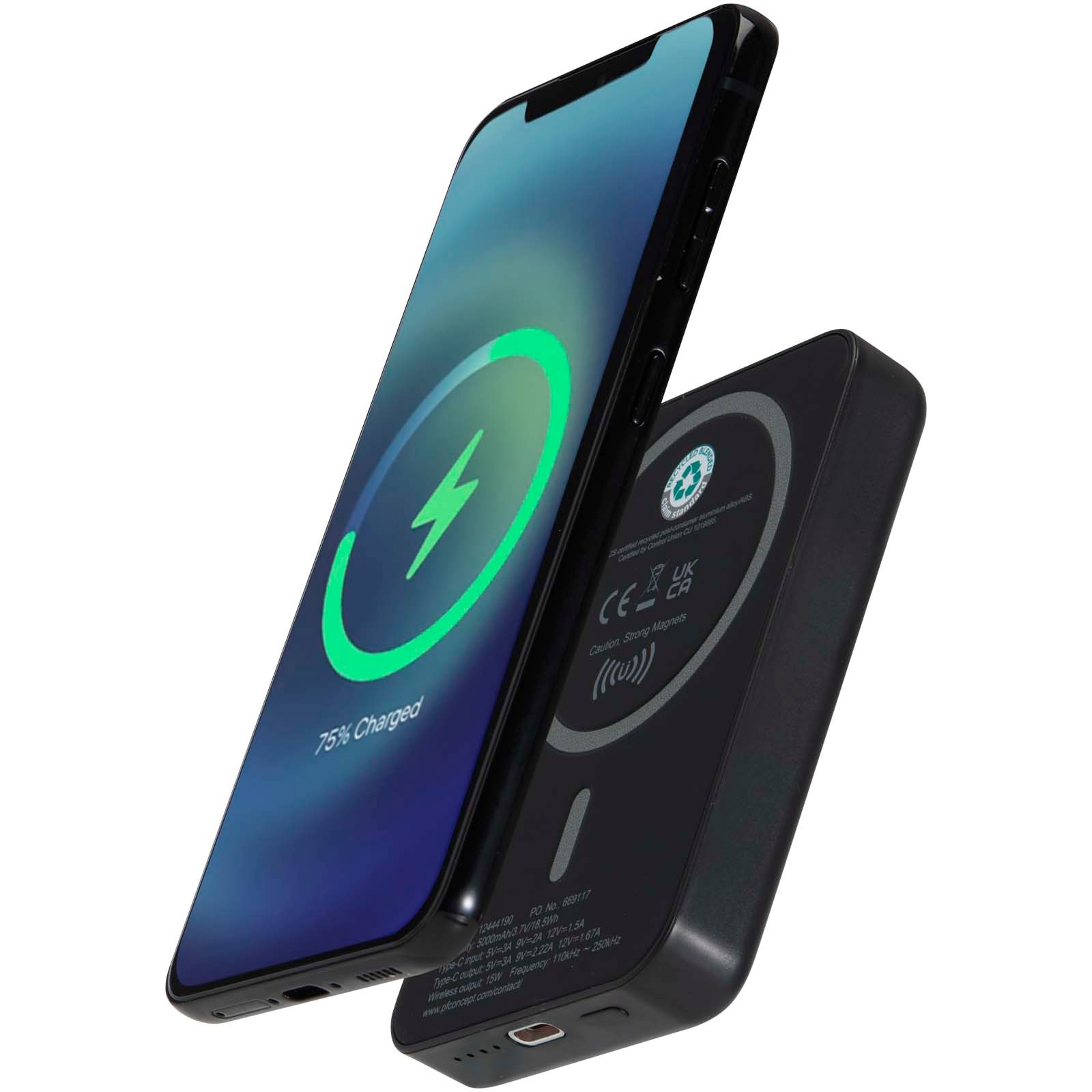 Acrab 5 000 mAh 15 W magnetisk trådlös powerbank med 20 W PD – tillverkad av återvunnen plast - Vit med tryck