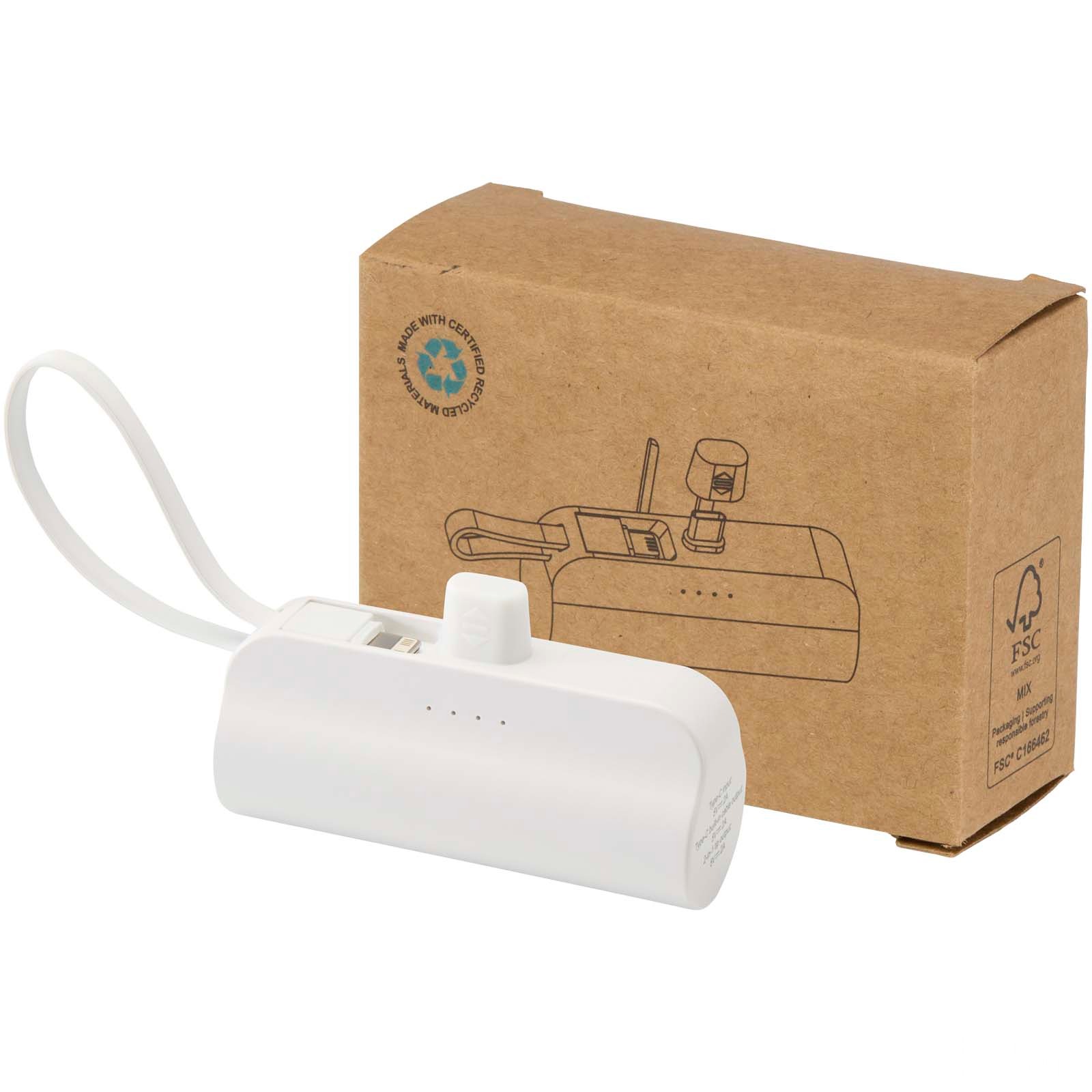 Alnair 5 000 mAh 10 W Type-C powerbank av resirkulert plast med innebygd flipstativ og 2-i-1-kabel med trykk