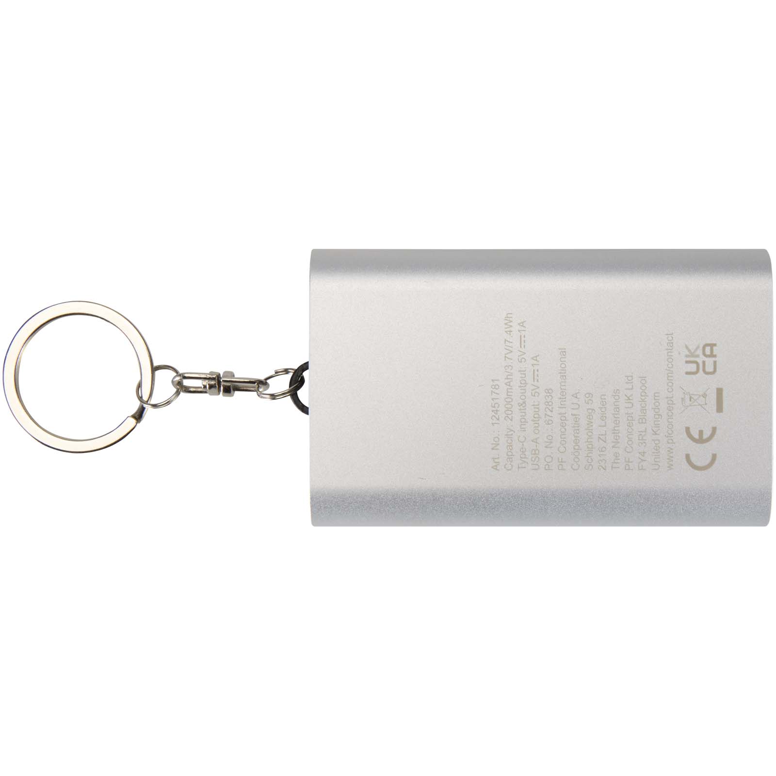 Arcturus 2 000 mAh powerbank i resirkulert aluminium med nøkkelring