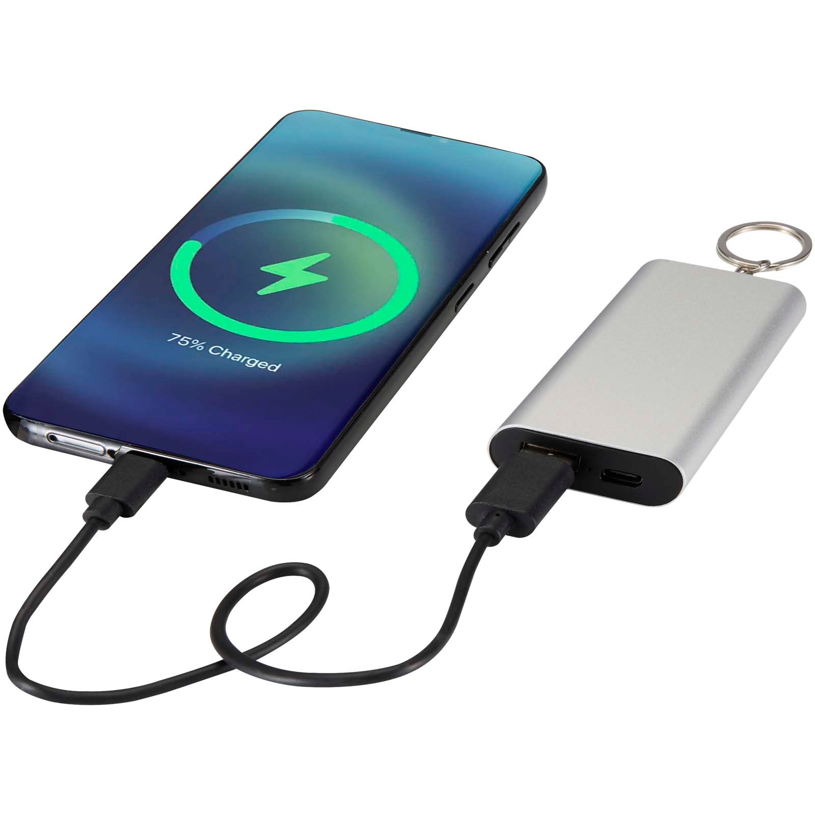 Arcturus 2 000 mAh powerbank i resirkulert aluminium med nøkkelring