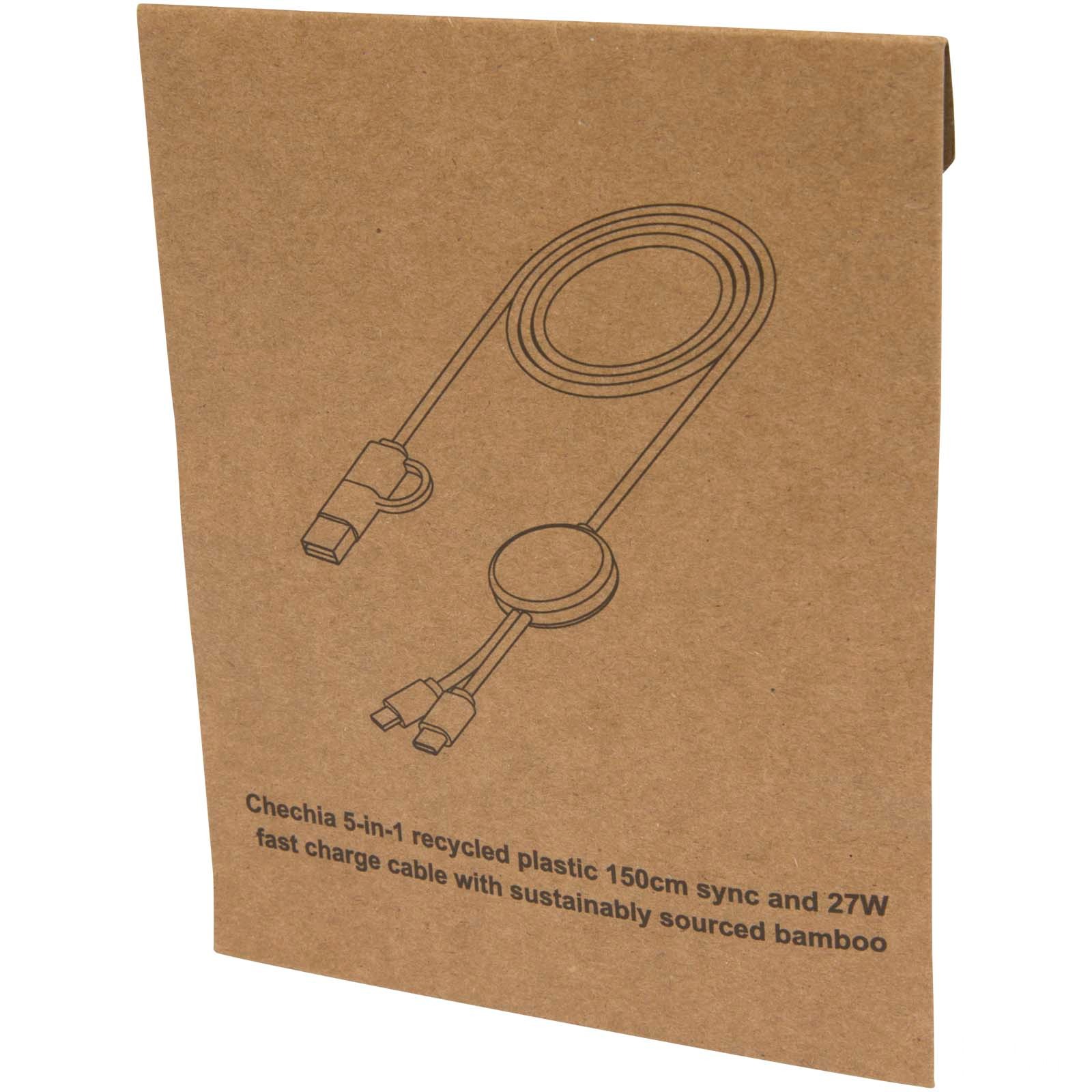 Chechia 5-in-1 recycled plastic 150 cm data sync and 27W fast charge cable with bamboo details
