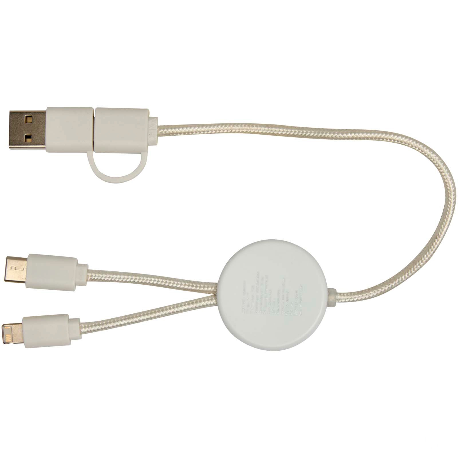 Chechia 5-in-1 recycled plastic 30 cm data sync and 27W fast charge cable with bamboo details