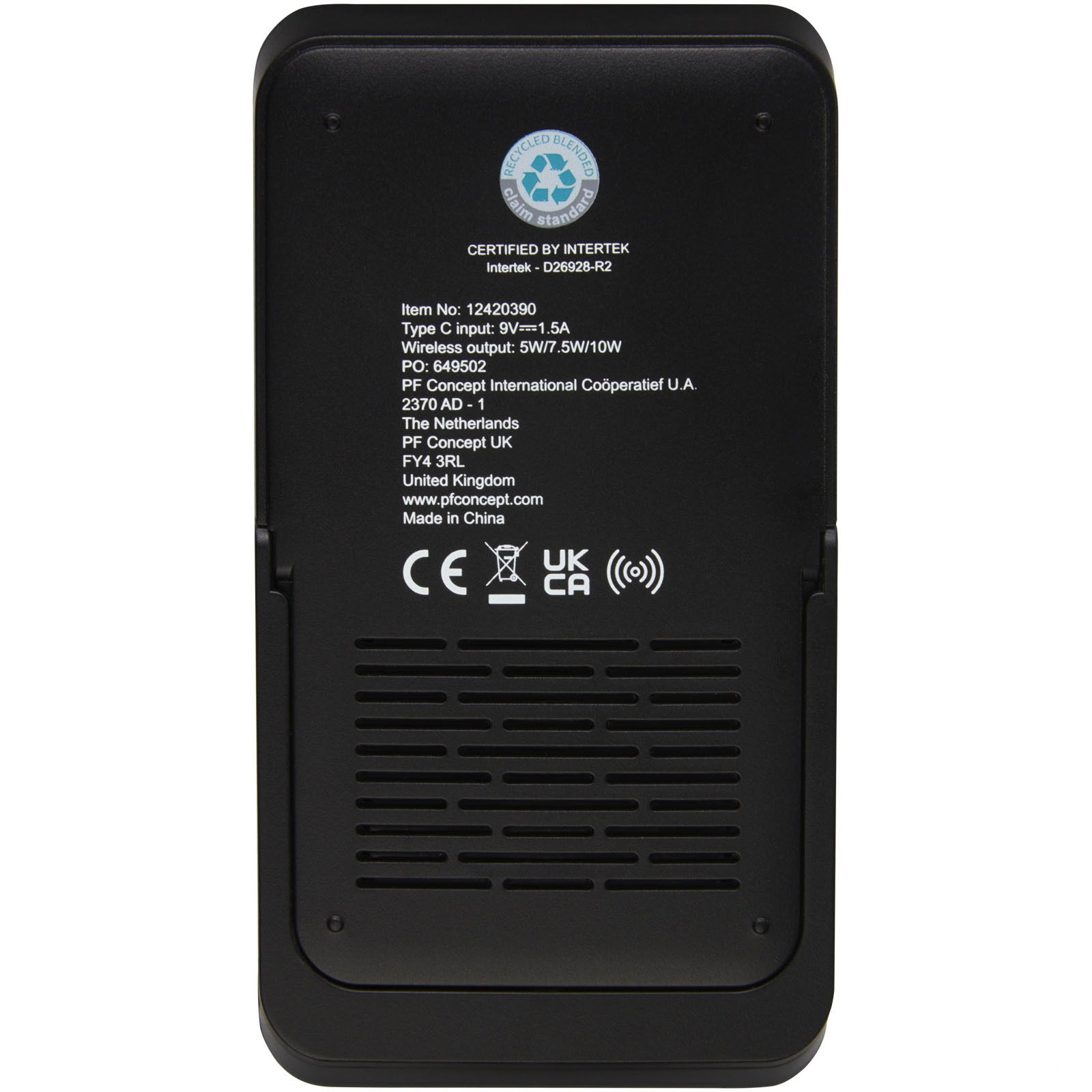 Loop 10W recycled plastic wireless charging pad with phone stand