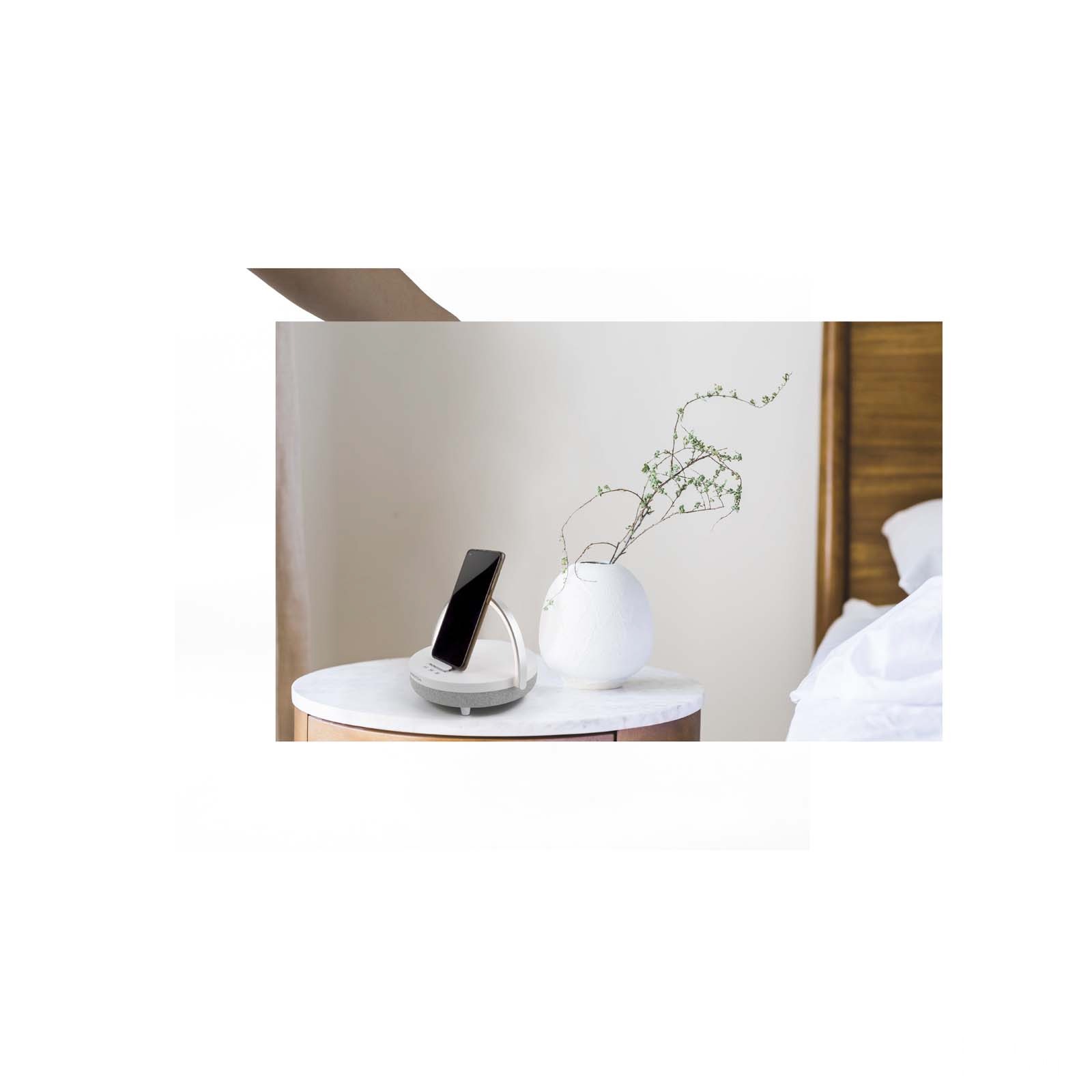 Prixton 4-i-1 Bluetooth®-høyttaler på 10 W med LED-lampe og trådløs ladebase med logo