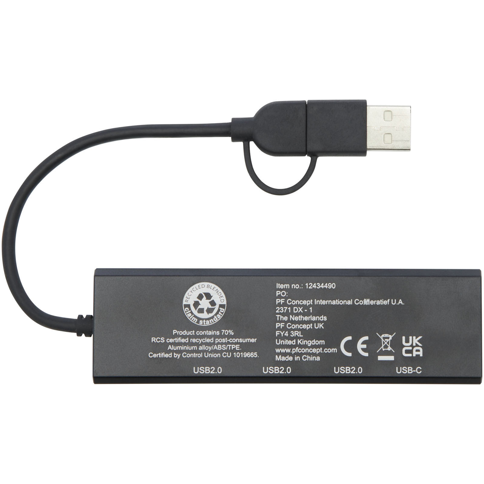 Rise USB 2.0-hubb av RCS-återvunnen aluminium