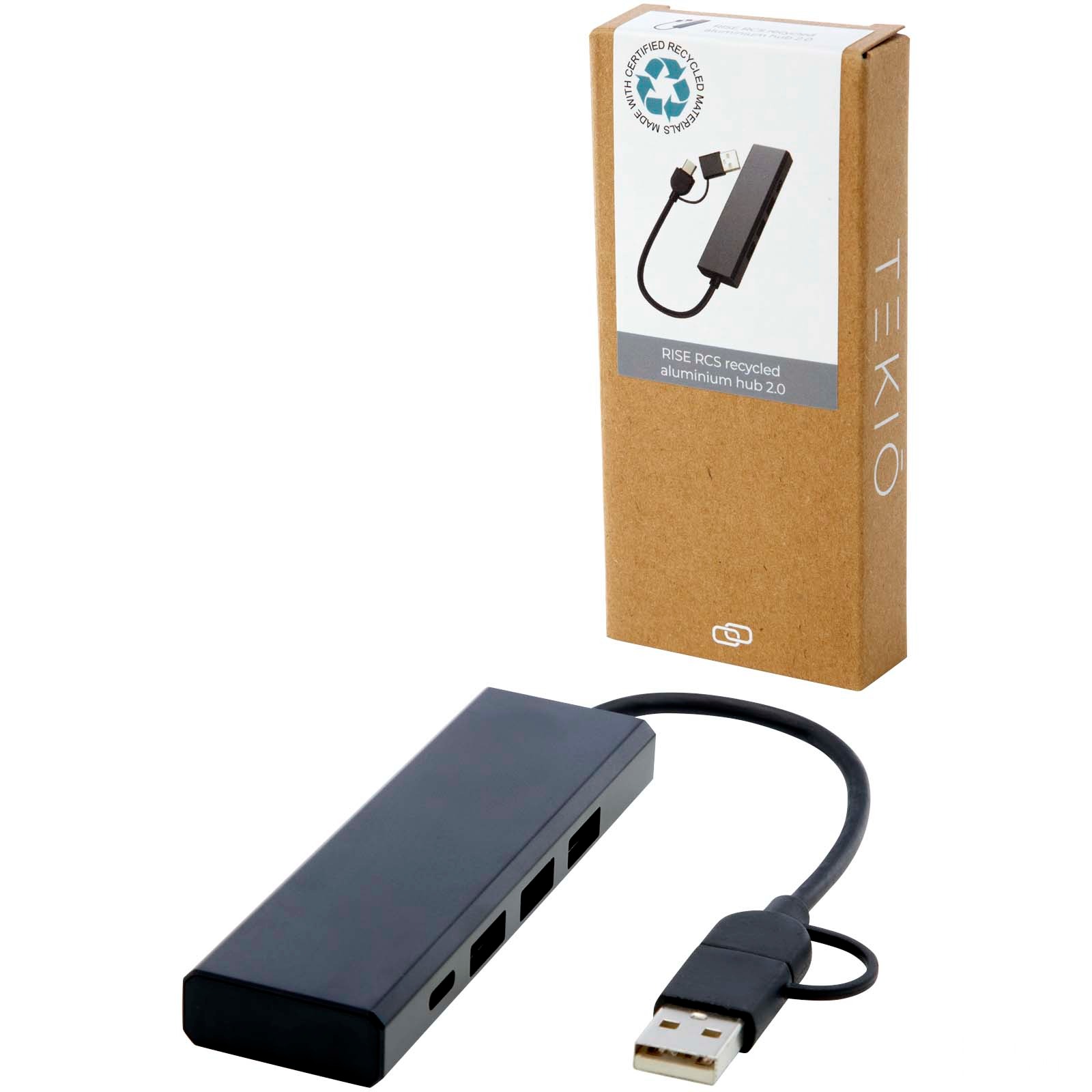 Rise USB 2.0-hub av RCS-resirkulert aluminium med trykk