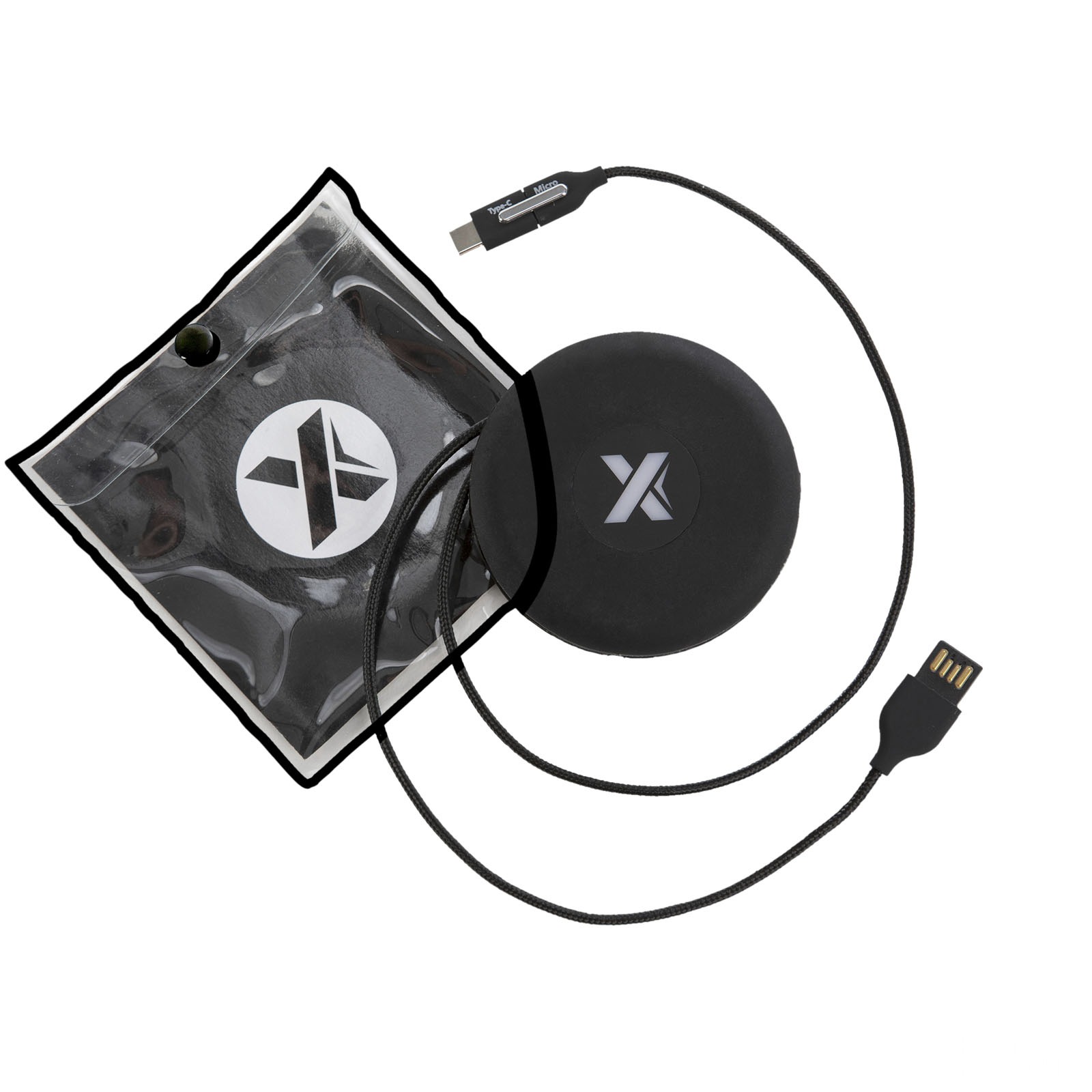 SCX.design C18 3-i-1 light-up reisekabel med logo