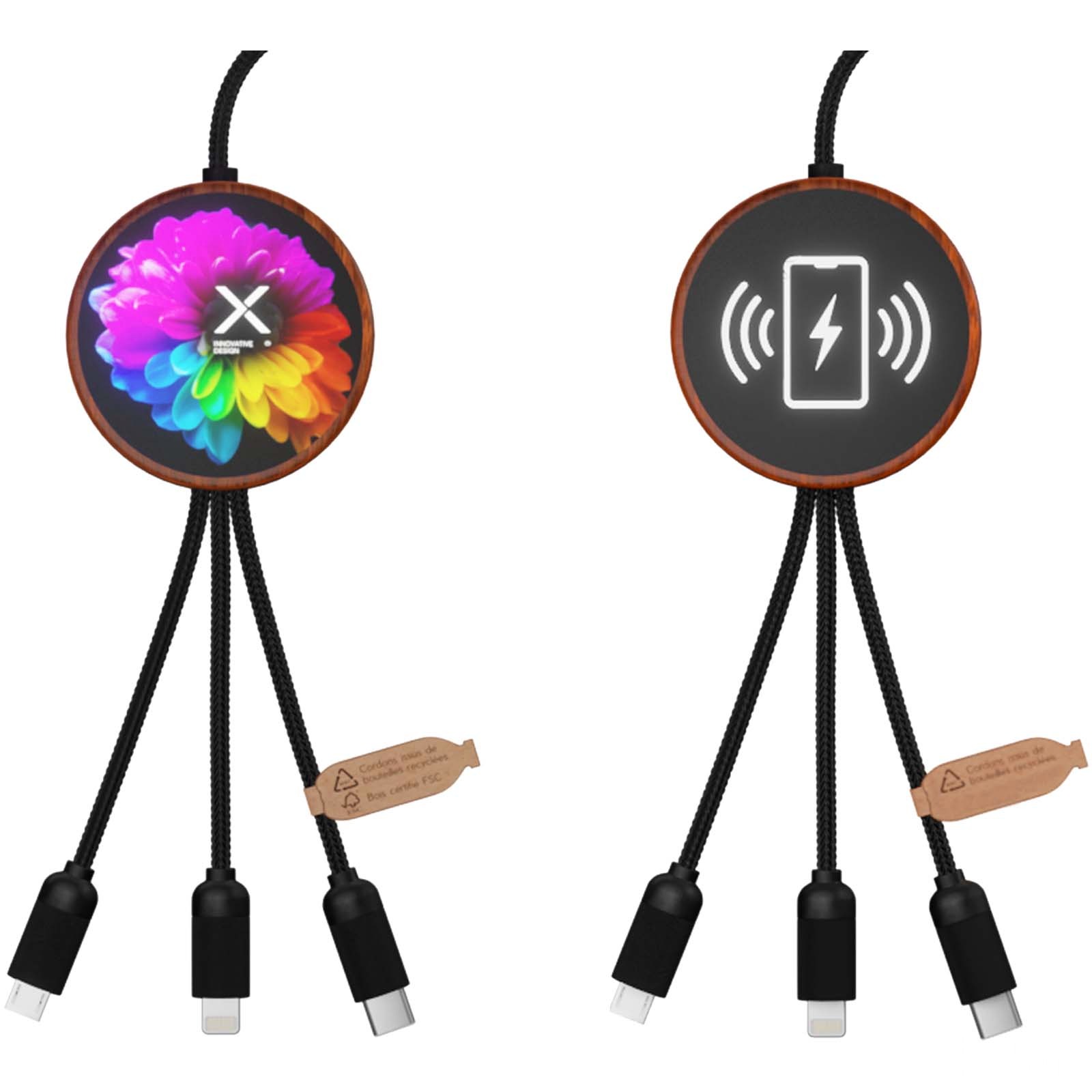 SCX.design C40 5-i-1 rPET-ladekabel med logo og 10 W ladeplate