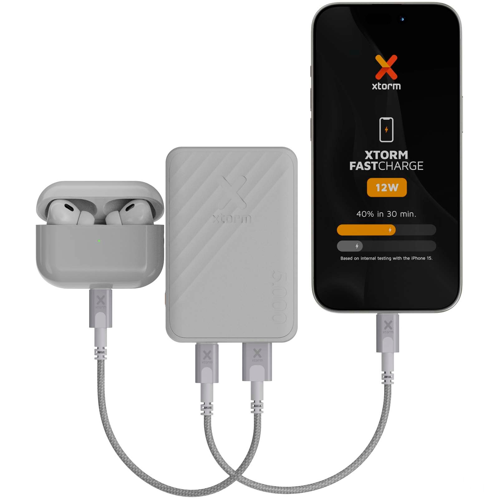 Xtorm XG205 Go2 hurtigladende powerbank på 12 W, 5 000 mAh med trykk