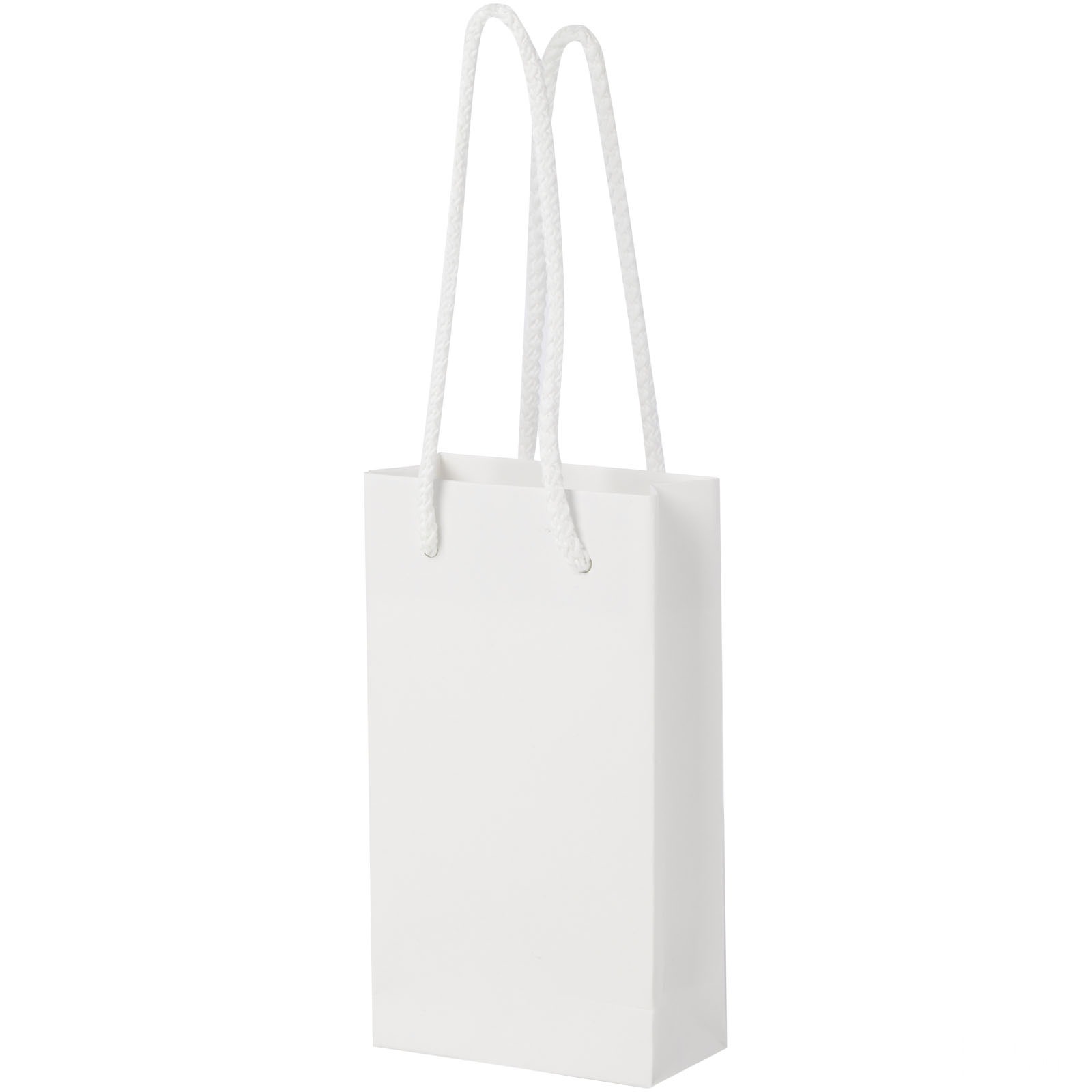 Håndlaget 170 g/m2 pose i integra-papir med plasthåndtak – 9,5 x 4 x 17 cm