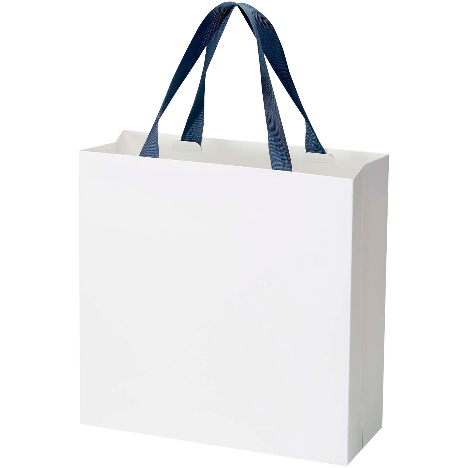 Smartfold 230 g/m² papirpose med satinhåndtak og glanset laminering – 31 x 12 x 31 cm - Blå, nærbilde