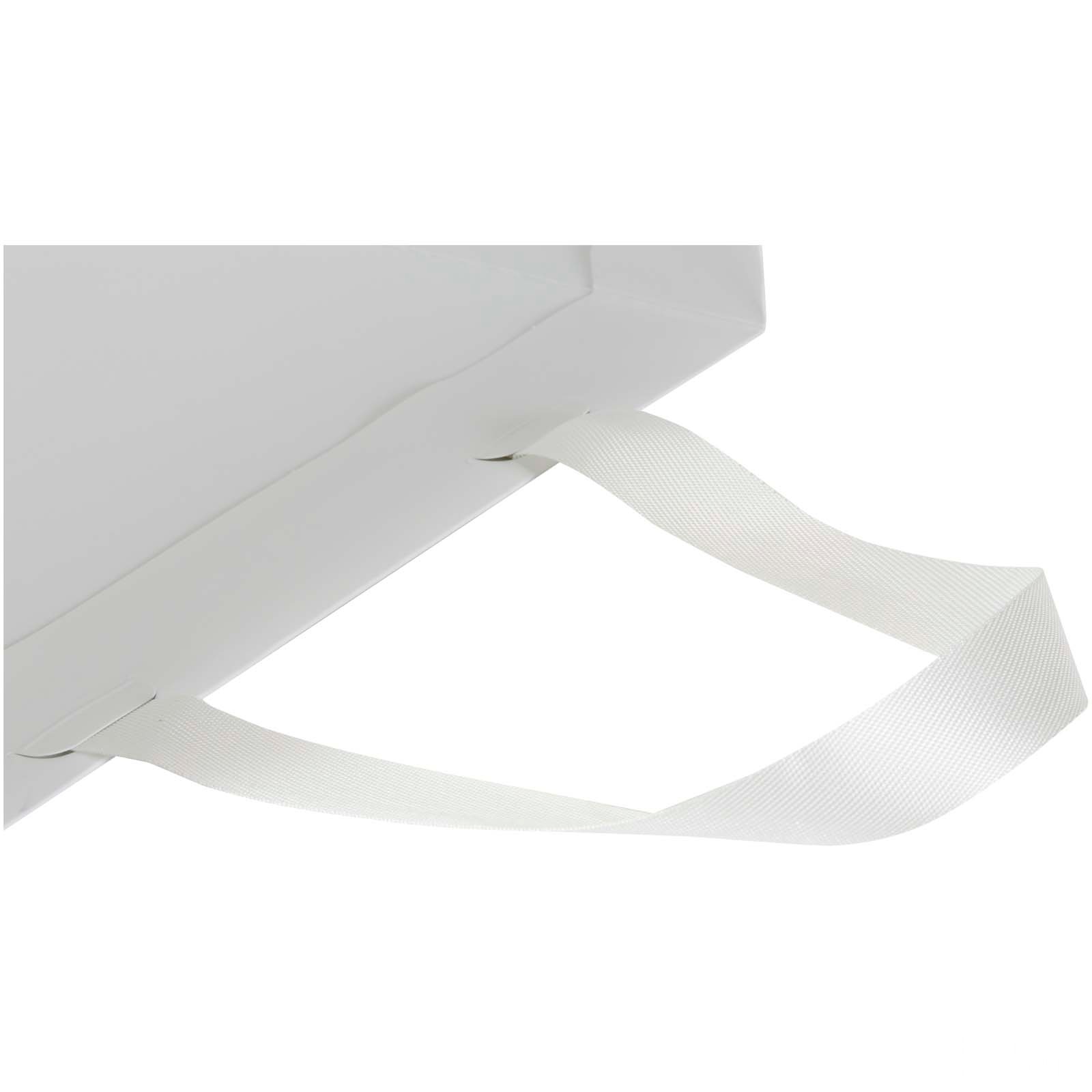 Smartfold 230 g/m² papperspåse med satinhandtag och glansig laminering – 24 x 10 x 24 cm