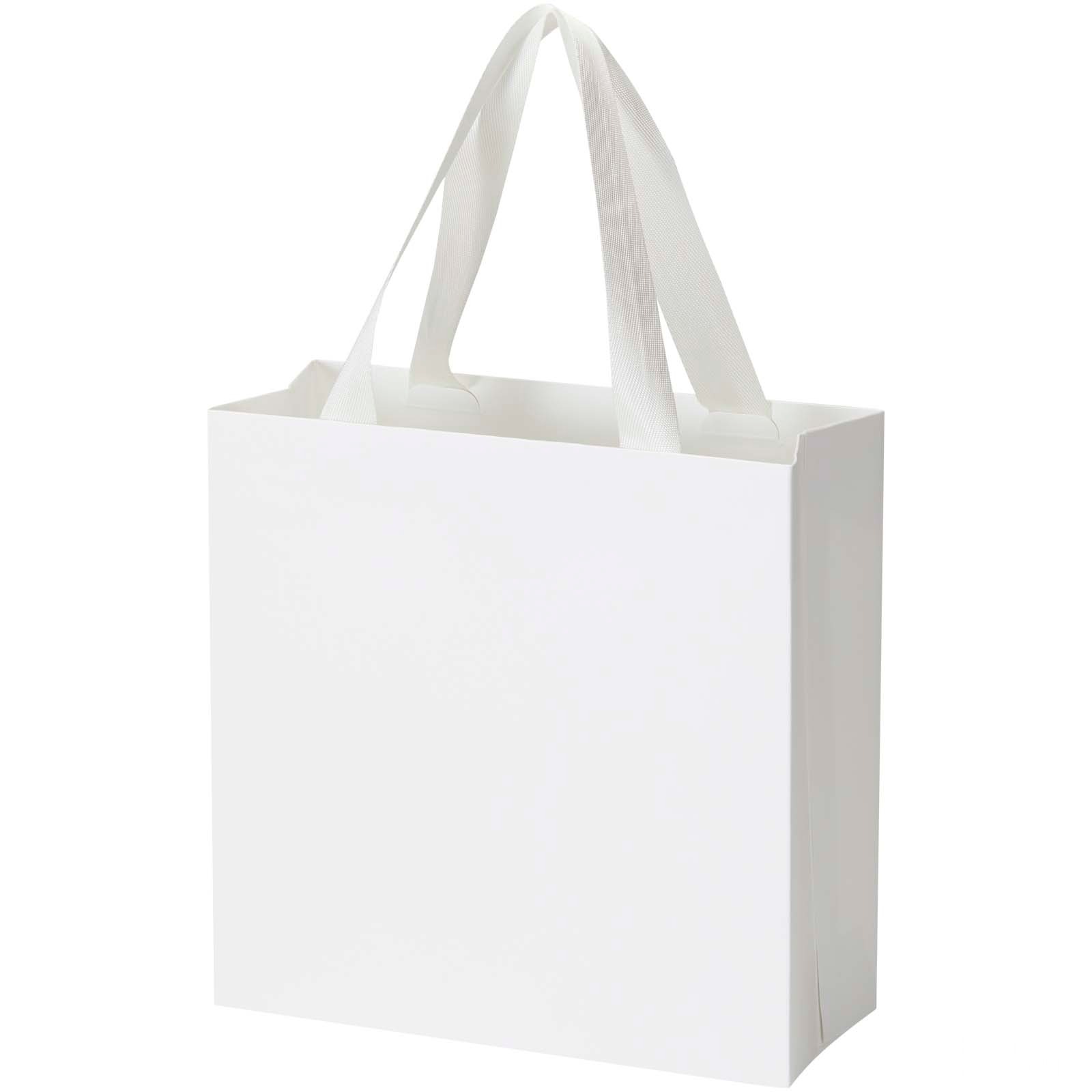 Smartfold 230 g/m² papperspåse med satinhandtag och glansig laminering – 24 x 10 x 24 cm