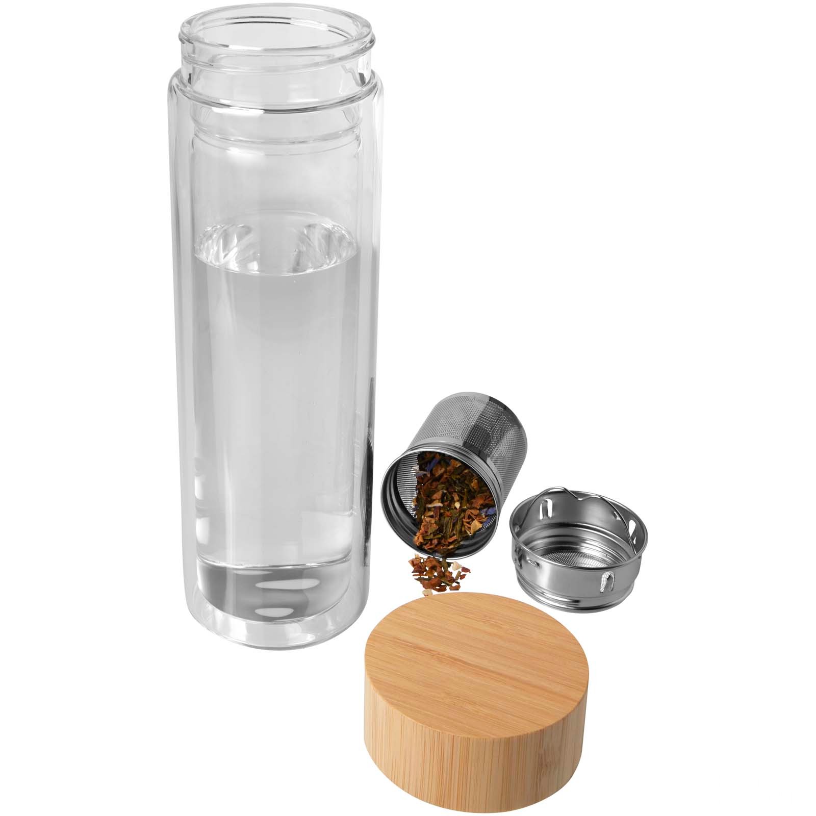 Bailey 400 ml Double-Walled Borosilicate Glass Infuser Bottle with Bamboo Lid