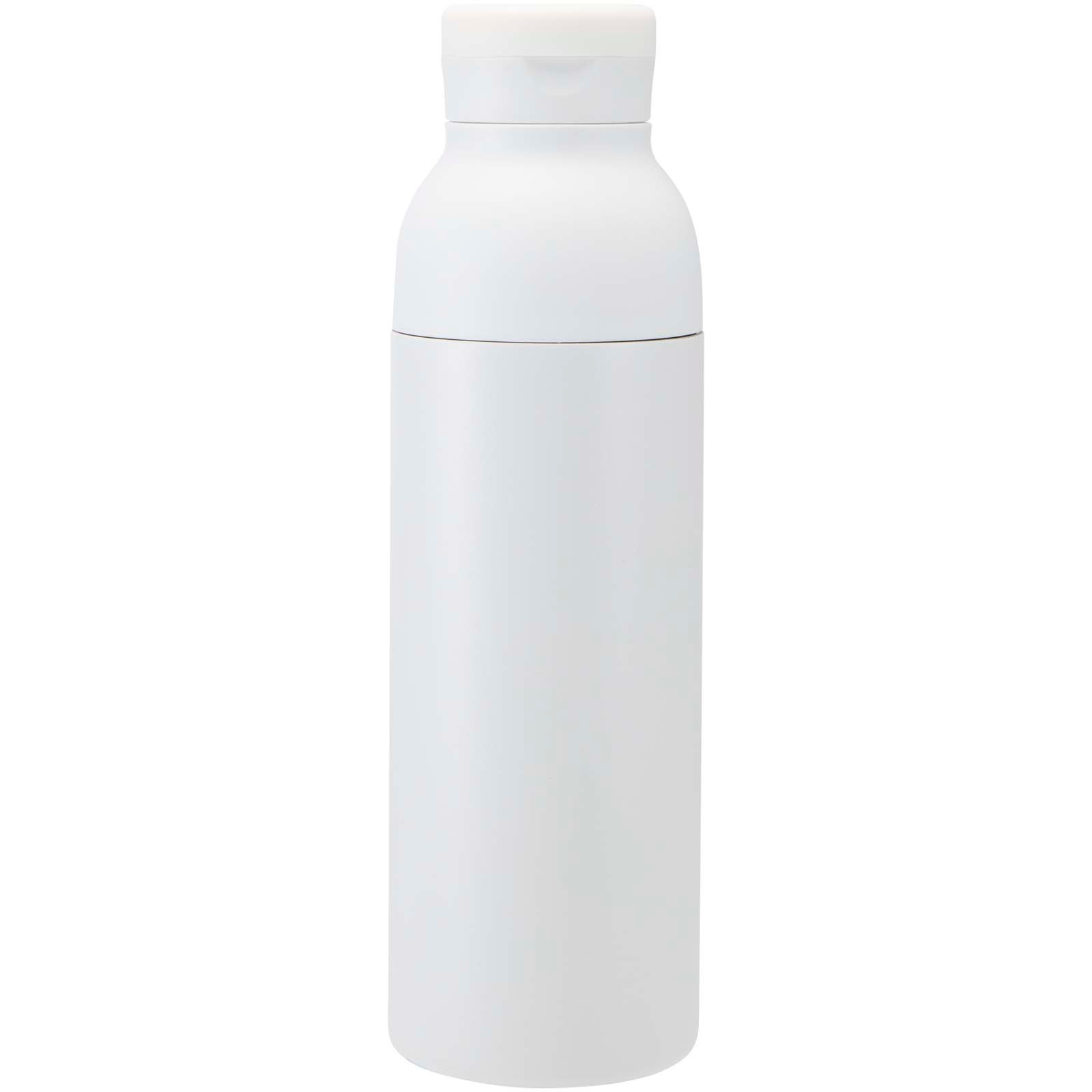 Illuminate 650 ml vannflaske av RCS-sertifisert resirkulert rustfritt stål med dobbelvegg og 3 forskjellige lokk med logo - Vit, forside