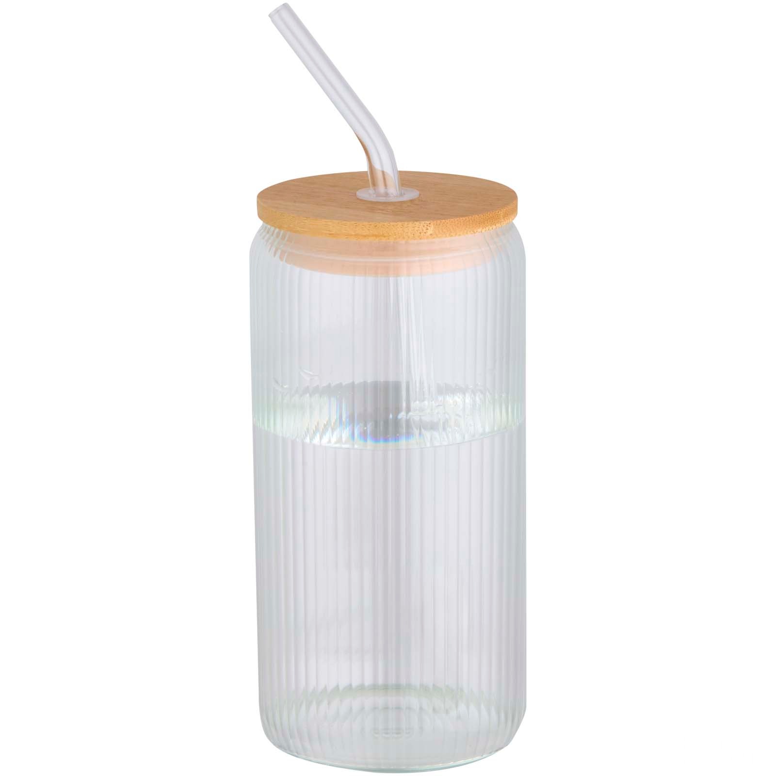 Mirage 500 ml krus i borosilikatglass med bambuslokk og trykk