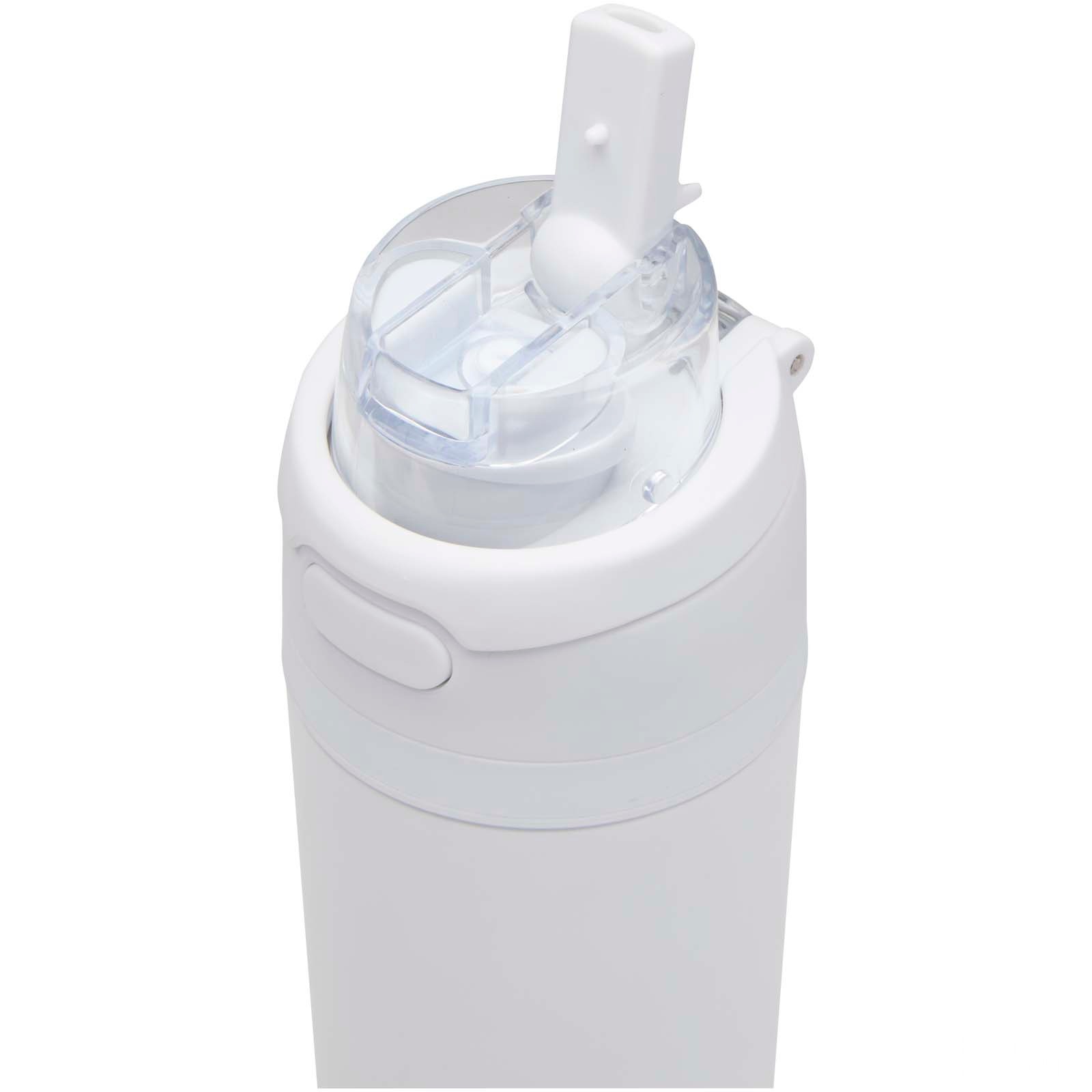 Theron 800 ml RCS-vattenflaska i återvunnet rostfritt stål med enkelvägg och lock med dubbla funktioner samt utfällbart sugrö