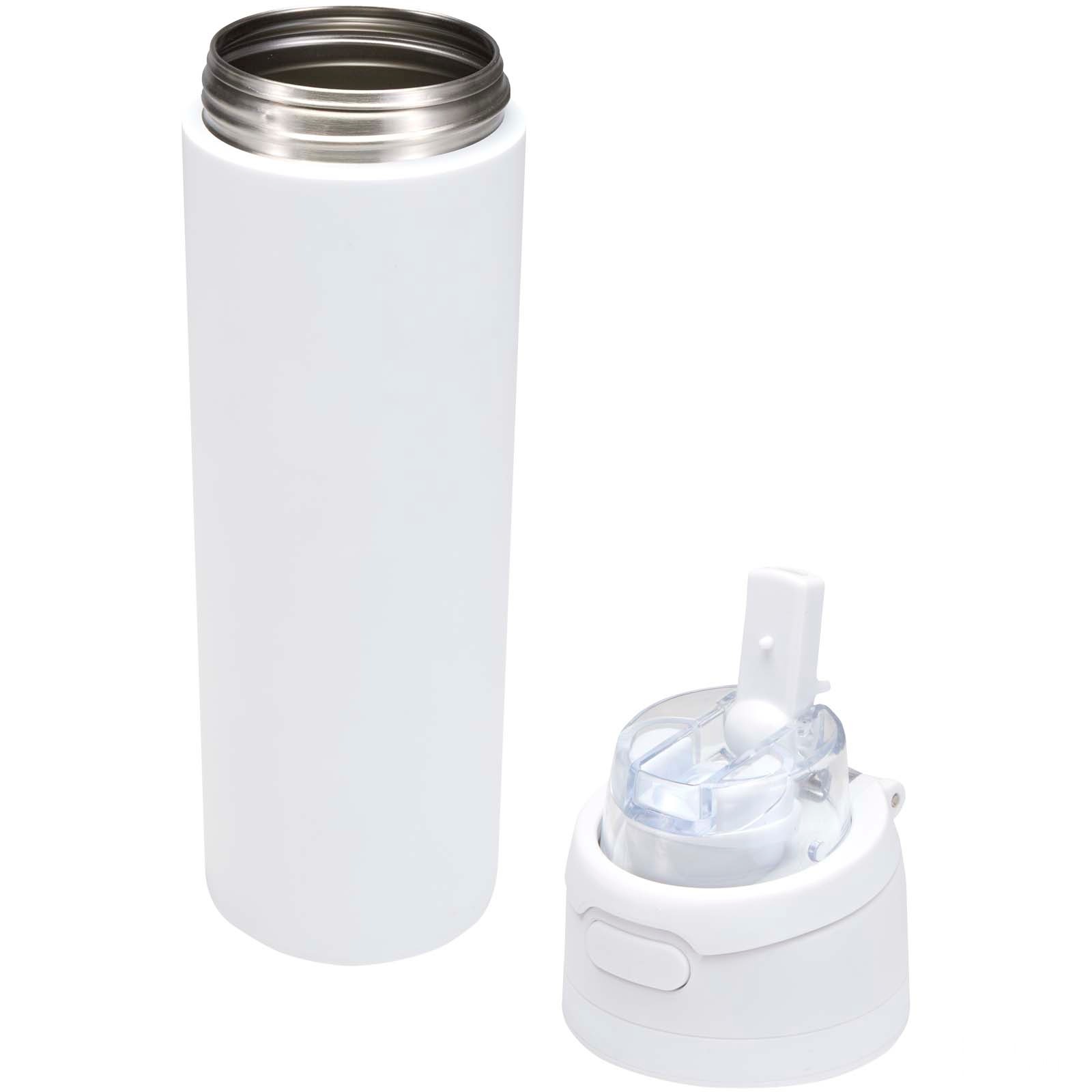 Theron 800 ml RCS-vattenflaska i återvunnet rostfritt stål med enkelvägg och lock med dubbla funktioner samt utfällbart sugrö