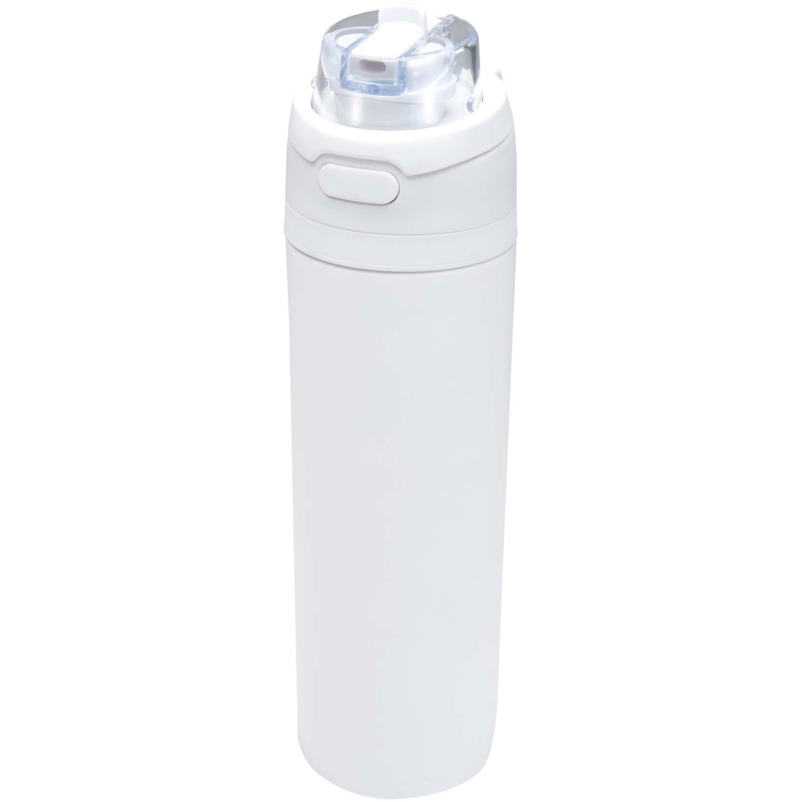 Theron 800 ml RCS-vattenflaska i återvunnet rostfritt stål med enkelvägg och lock med dubbla funktioner samt utfällbart sugrö